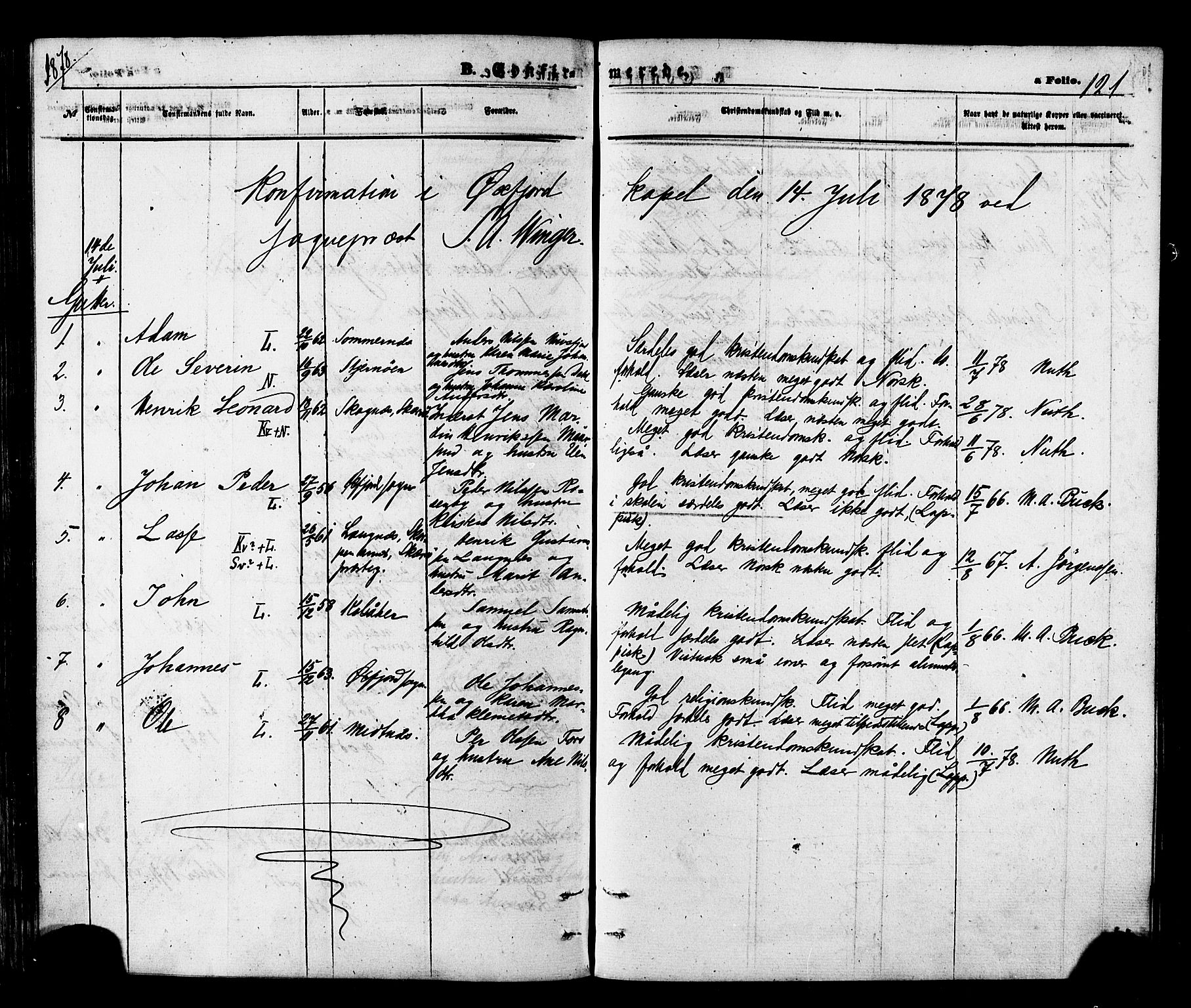 Loppa sokneprestkontor, SATØ/S-1339/H/Ha/L0005kirke: Parish register (official) no. 5, 1869-1878, p. 121
