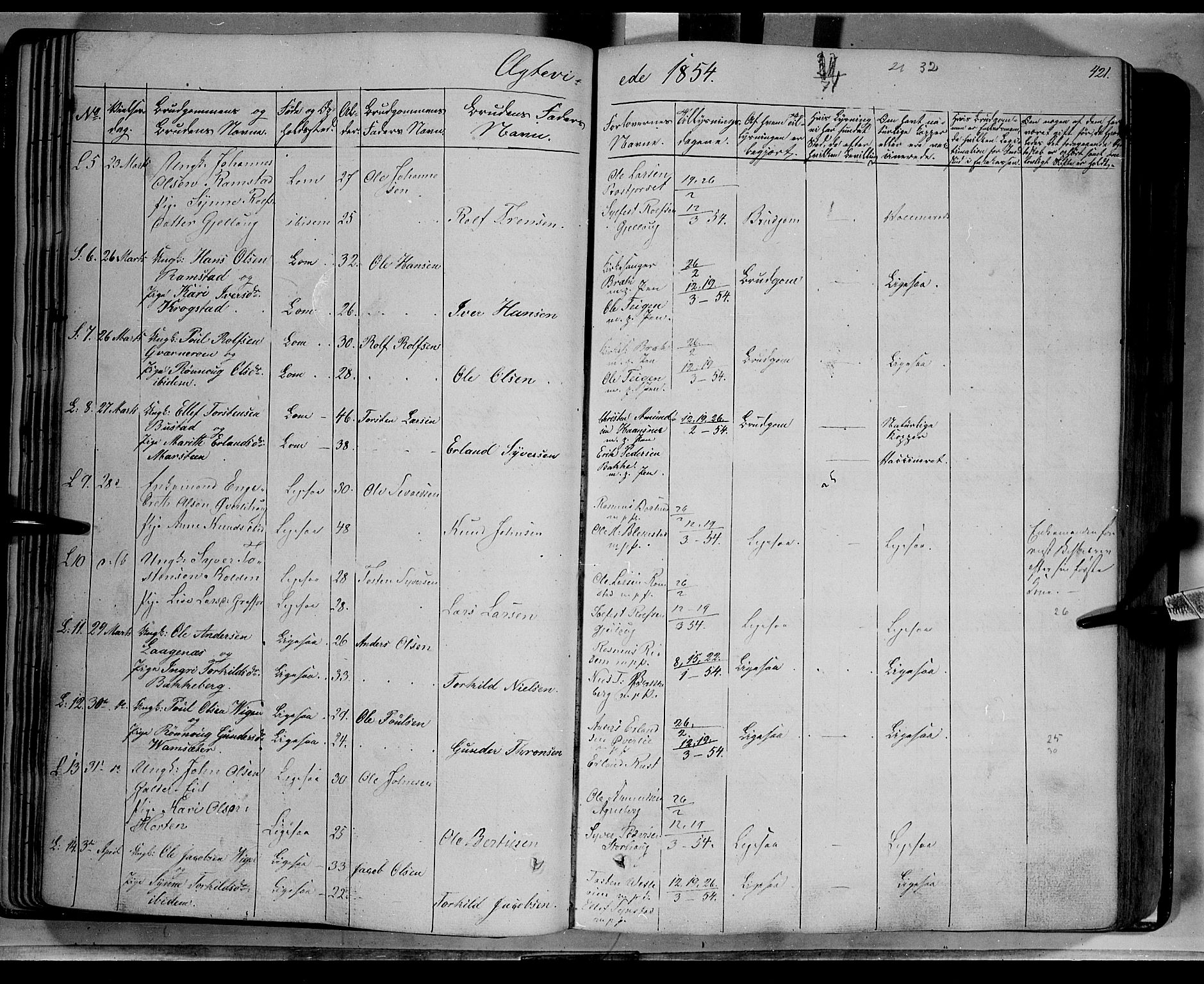 Lom prestekontor, SAH/PREST-070/K/L0006: Parish register (official) no. 6B, 1837-1863, p. 421