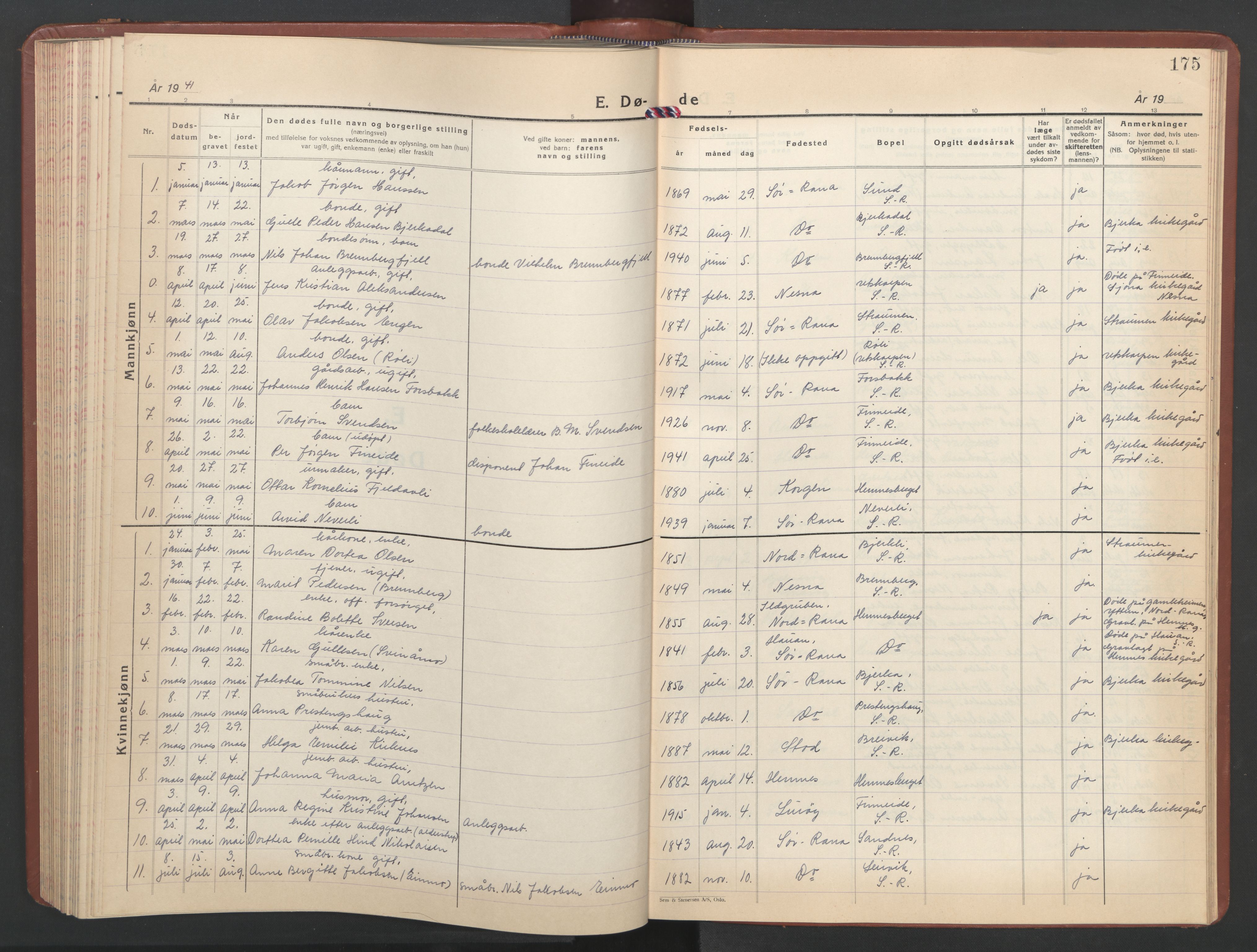 Ministerialprotokoller, klokkerbøker og fødselsregistre - Nordland, AV/SAT-A-1459/825/L0374: Parish register (copy) no. 825C11, 1941-1957, p. 175