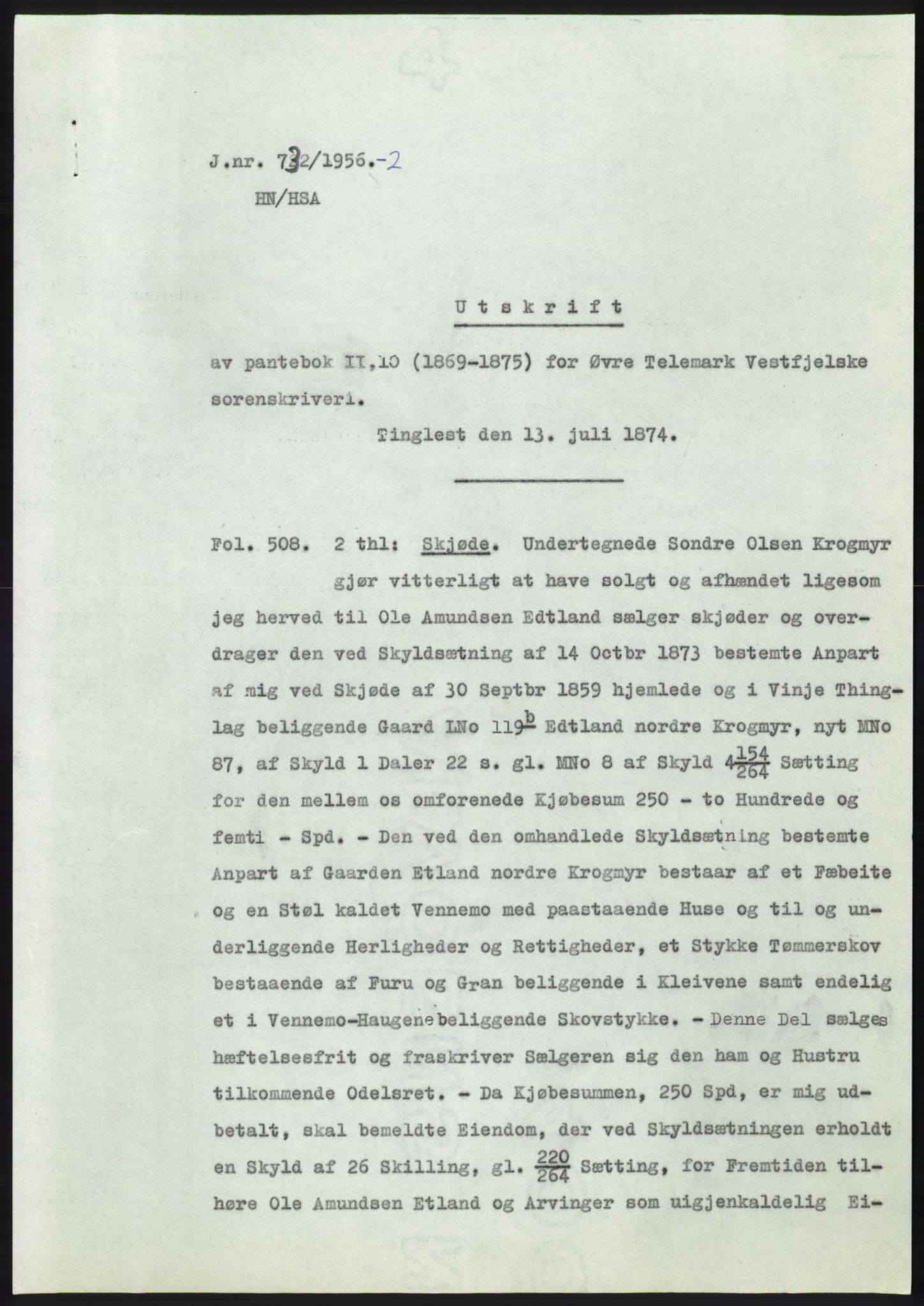 Statsarkivet i Kongsberg, AV/SAKO-A-0001/E/Ee/L0006: Avskrifter, SAO jnr. 401/1956 - 791/1956, 1956, p. 347