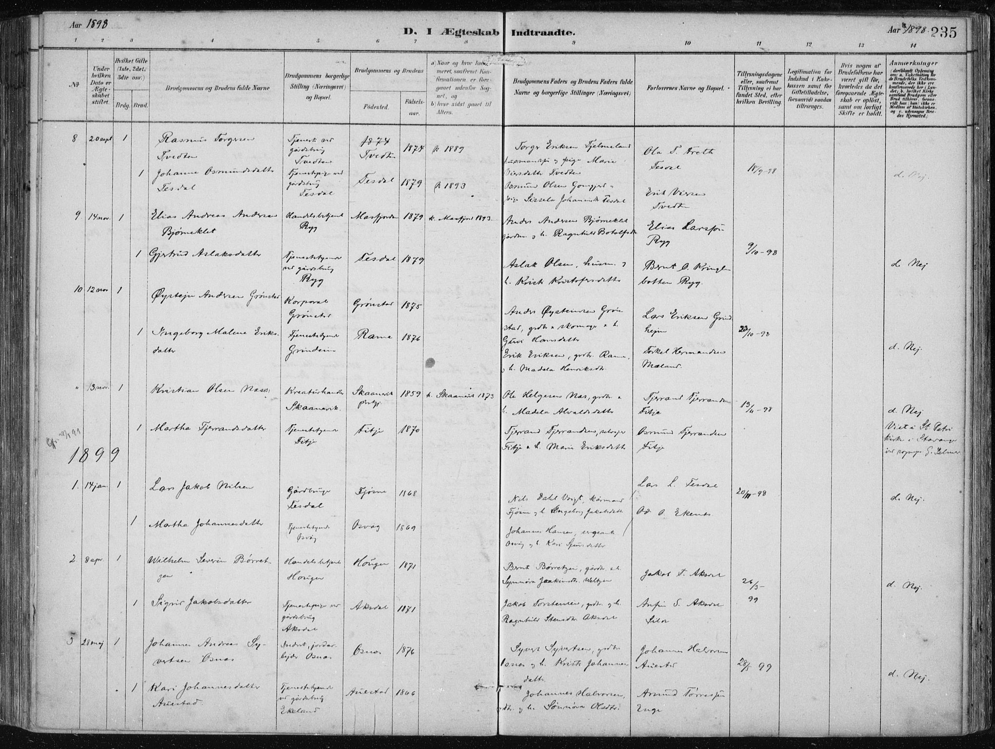 Etne sokneprestembete, SAB/A-75001/H/Haa: Parish register (official) no. B  1, 1879-1919, p. 235