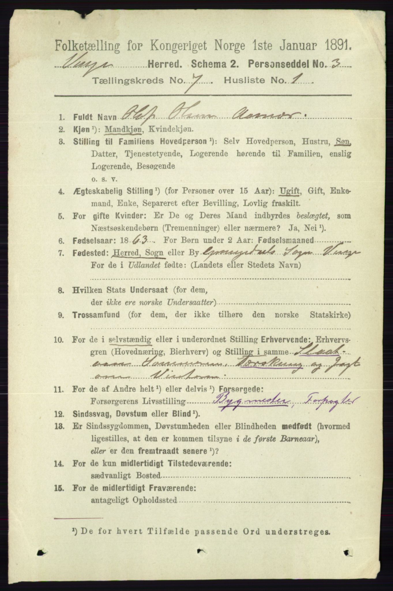 RA, 1891 census for 0834 Vinje, 1891, p. 1802