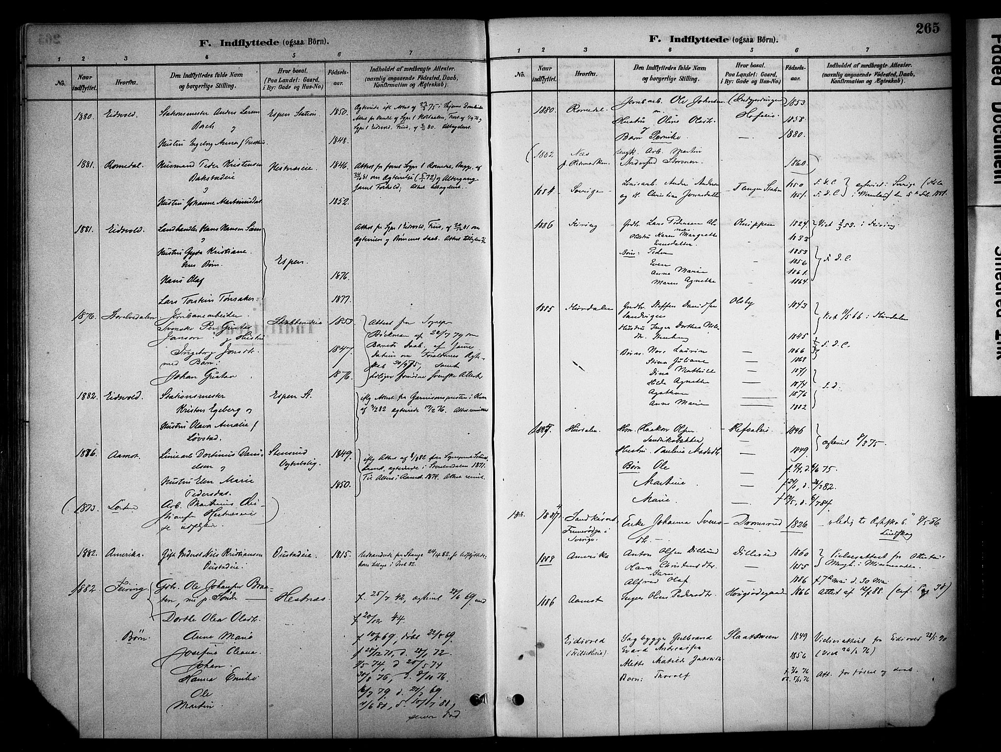 Stange prestekontor, SAH/PREST-002/K/L0018: Parish register (official) no. 18, 1880-1896, p. 265