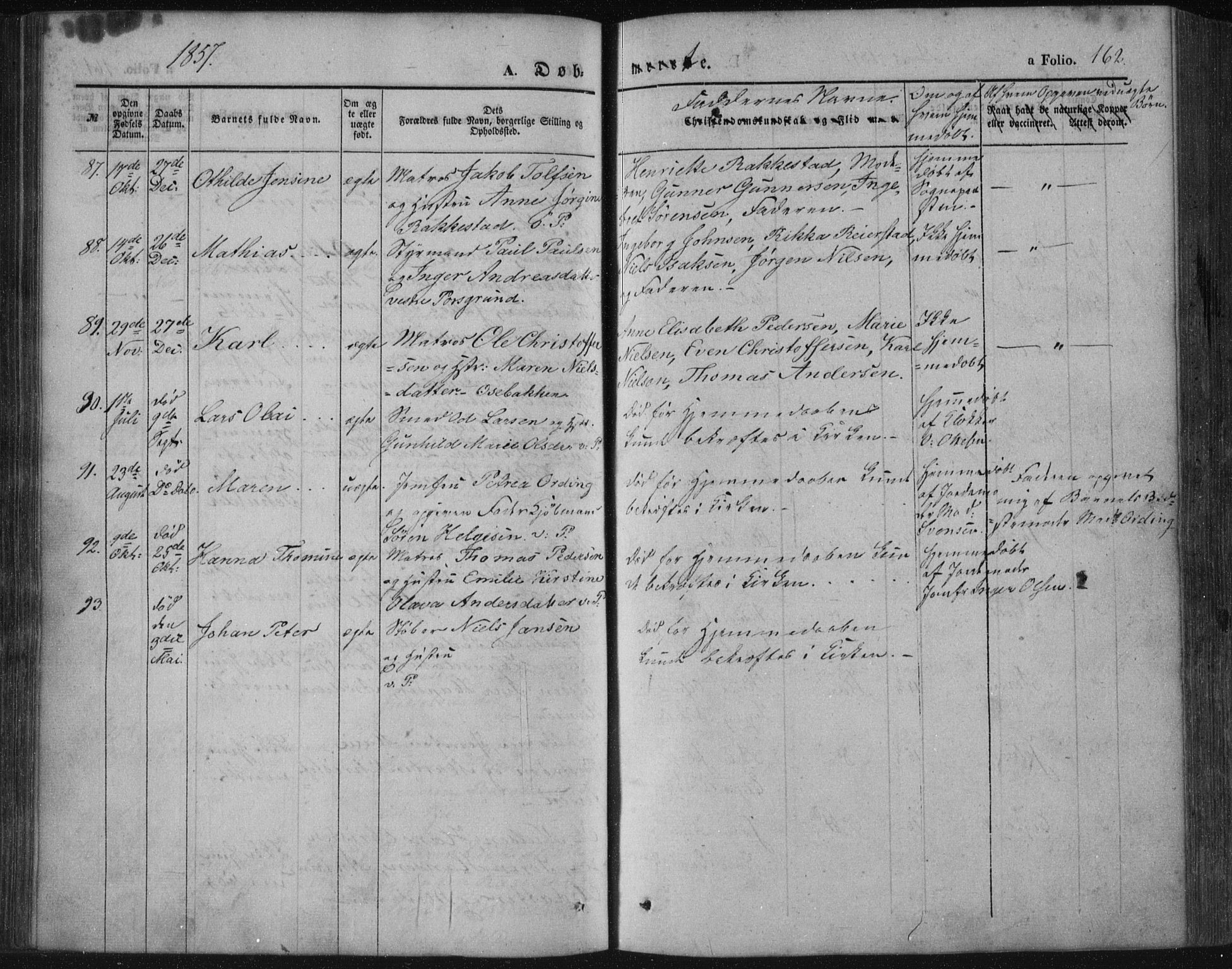 Porsgrunn kirkebøker , SAKO/A-104/F/Fa/L0006: Parish register (official) no. 6, 1841-1857, p. 162