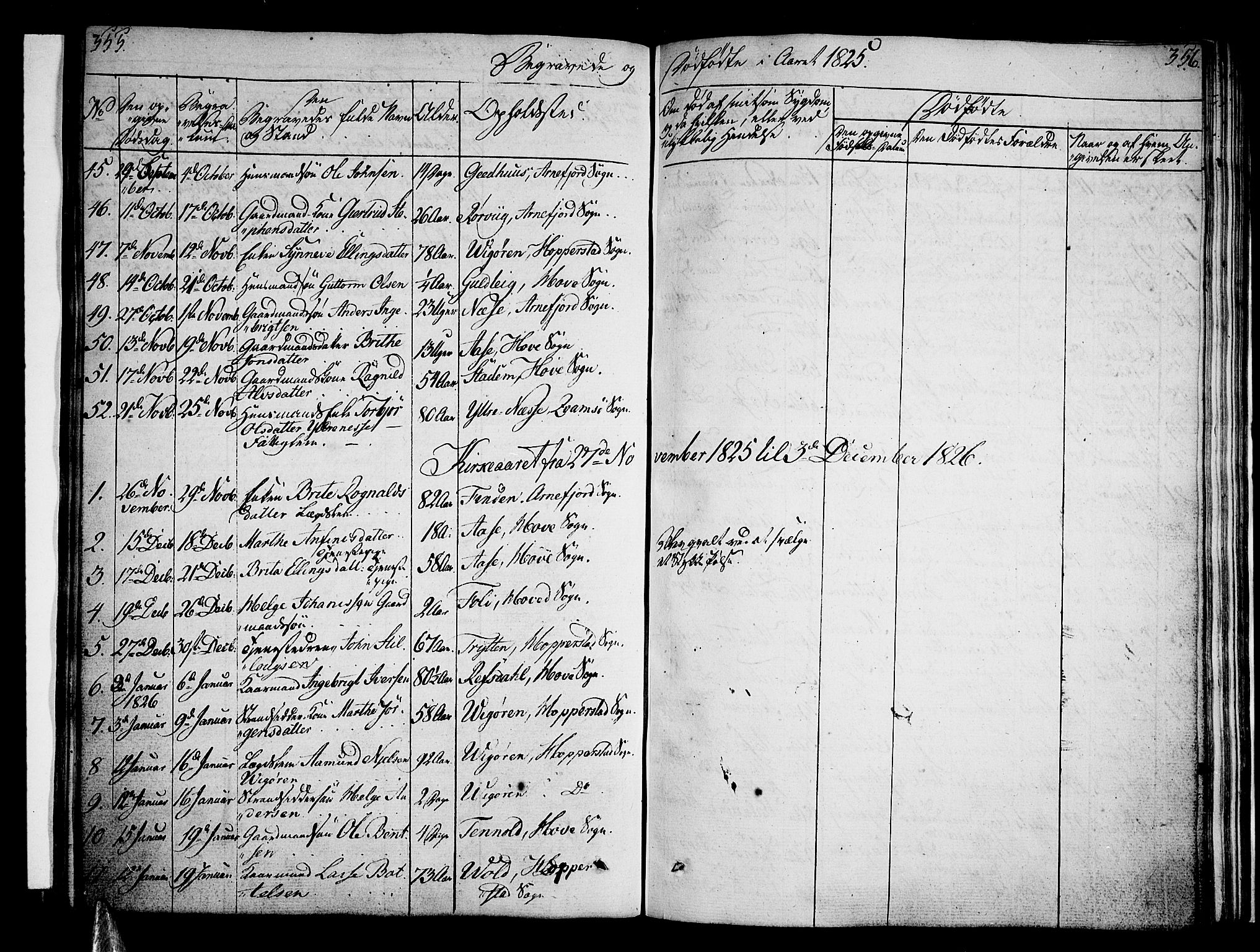 Vik sokneprestembete, SAB/A-81501: Parish register (official) no. A 6, 1821-1831, p. 355-356