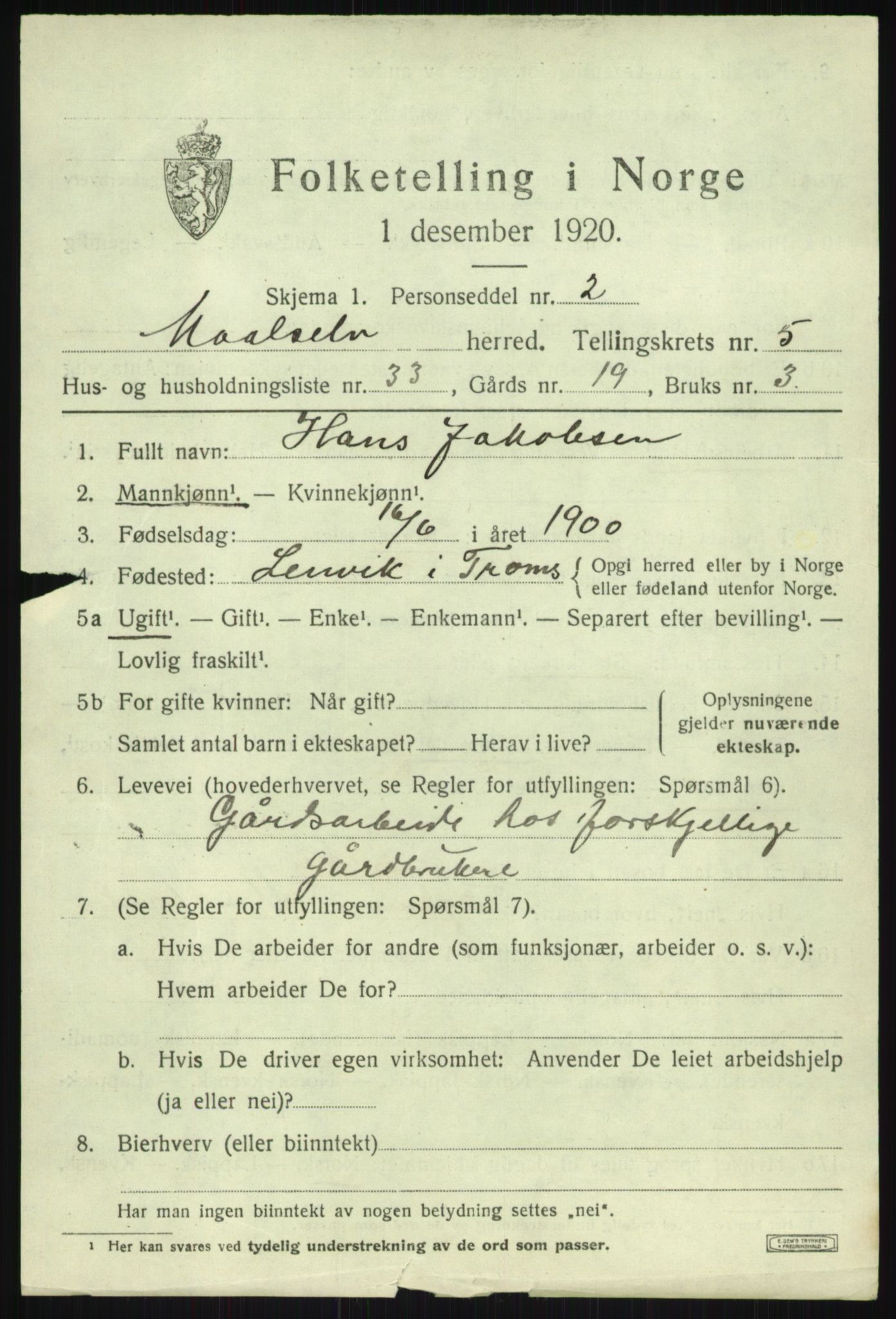 SATØ, 1920 census for Målselv, 1920, p. 3613