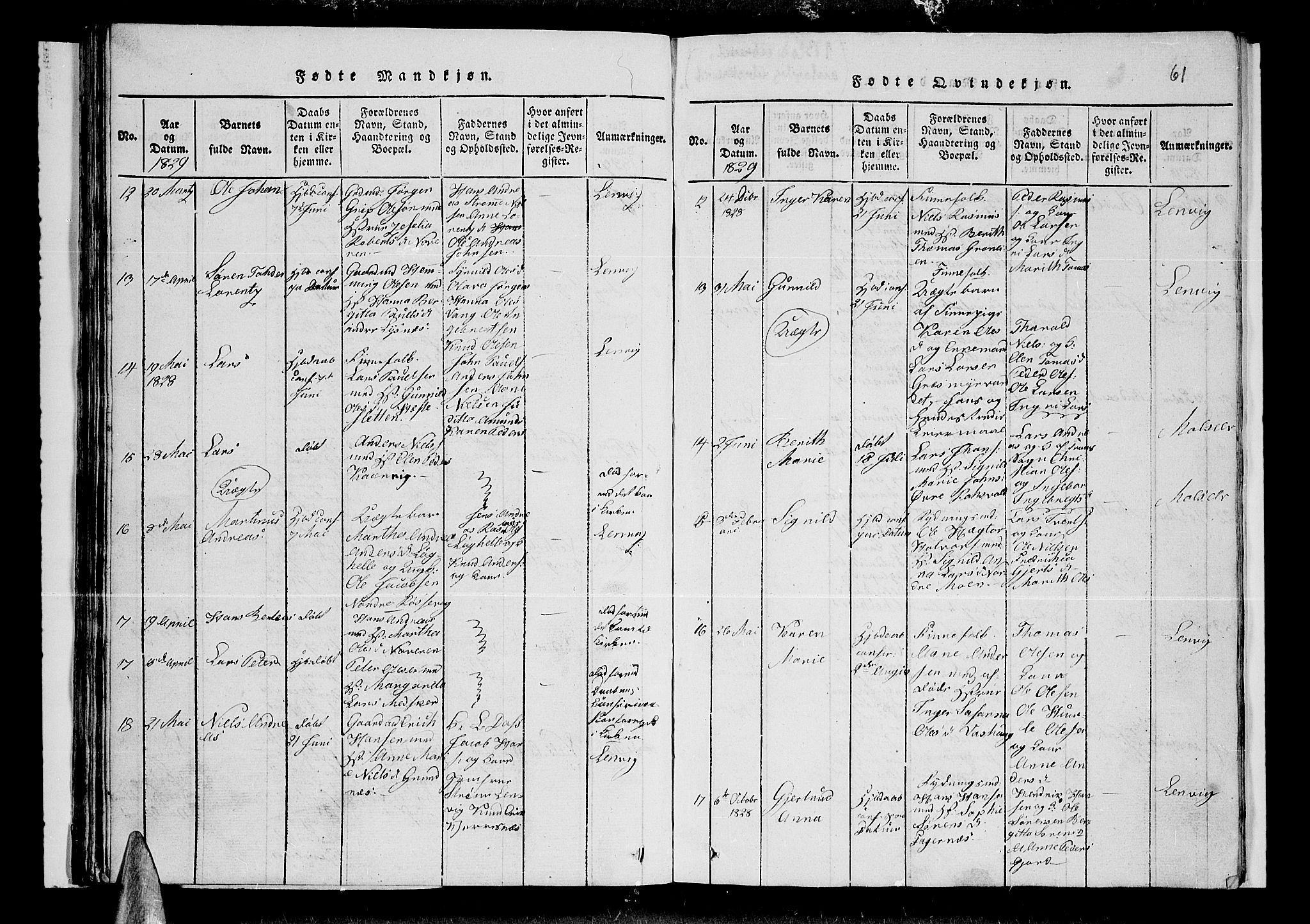 Lenvik sokneprestembete, SATØ/S-1310/H/Ha/Hab/L0001klokker: Parish register (copy) no. 1, 1822-1837, p. 61