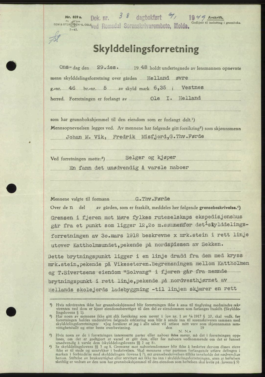 Romsdal sorenskriveri, AV/SAT-A-4149/1/2/2C: Mortgage book no. A28, 1948-1949, Diary no: : 38/1949