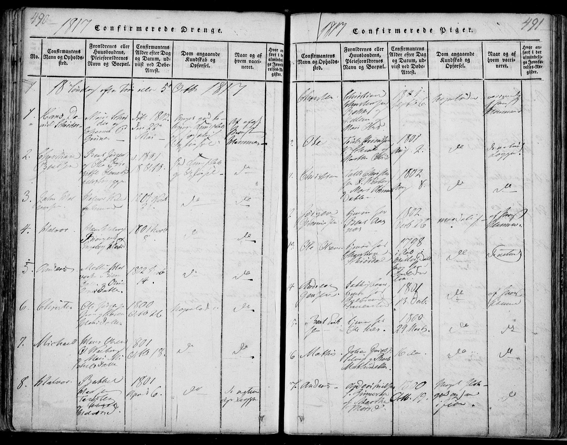 Sande Kirkebøker, SAKO/A-53/F/Fa/L0003: Parish register (official) no. 3, 1814-1847, p. 490-491