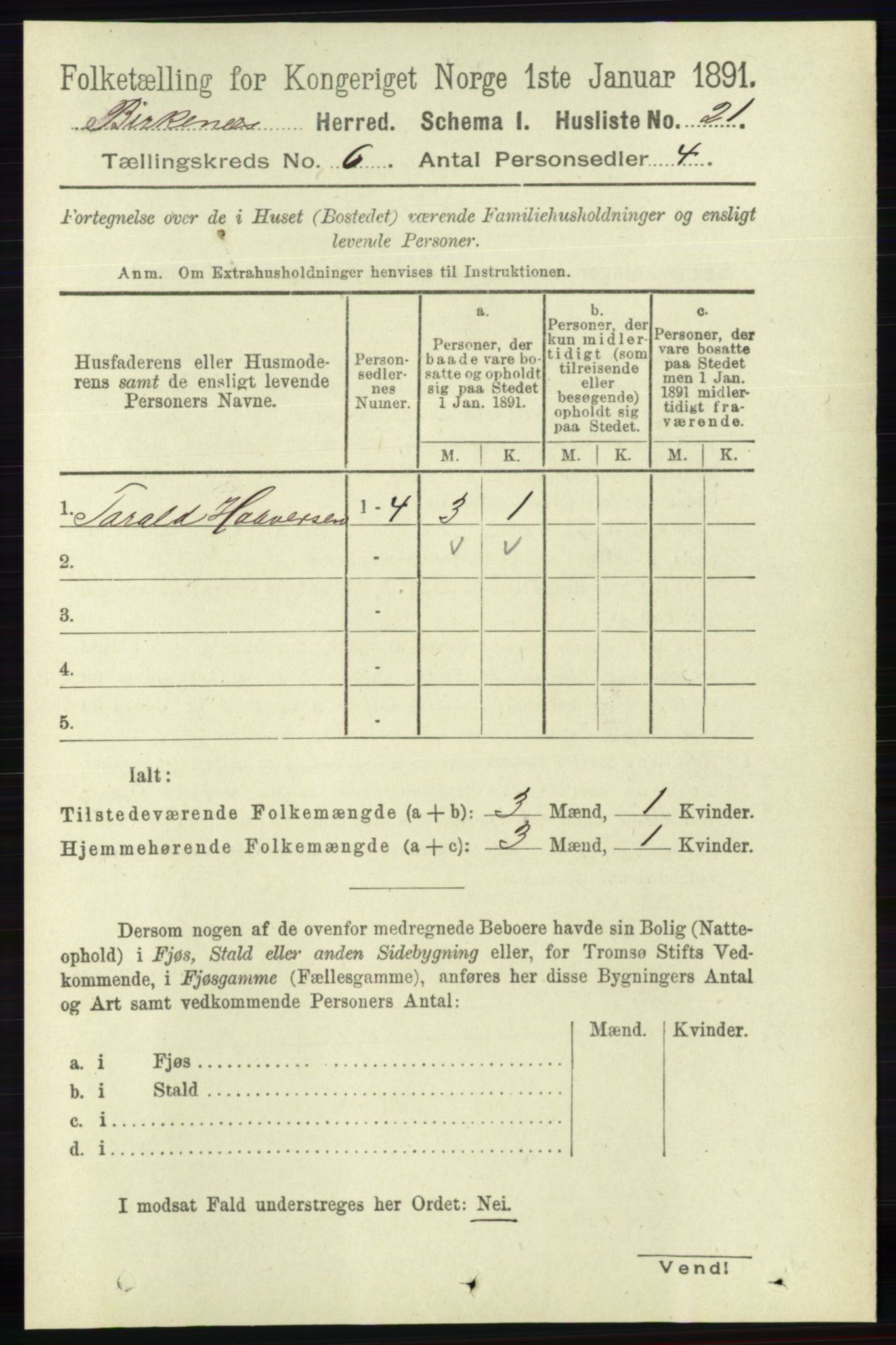 RA, 1891 Census for 0928 Birkenes, 1891, p. 1786