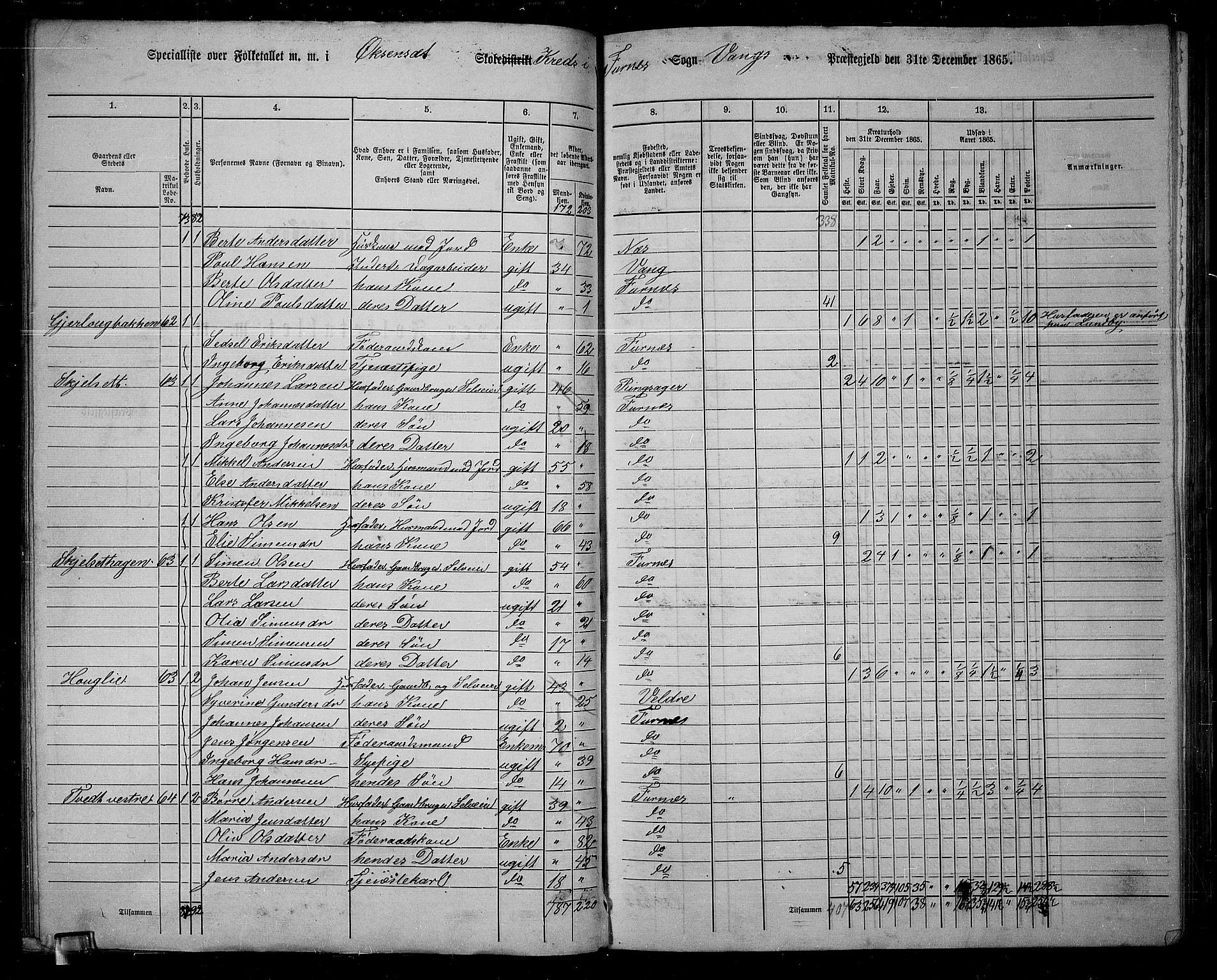 RA, 1865 census for Vang/Vang og Furnes, 1865, p. 61