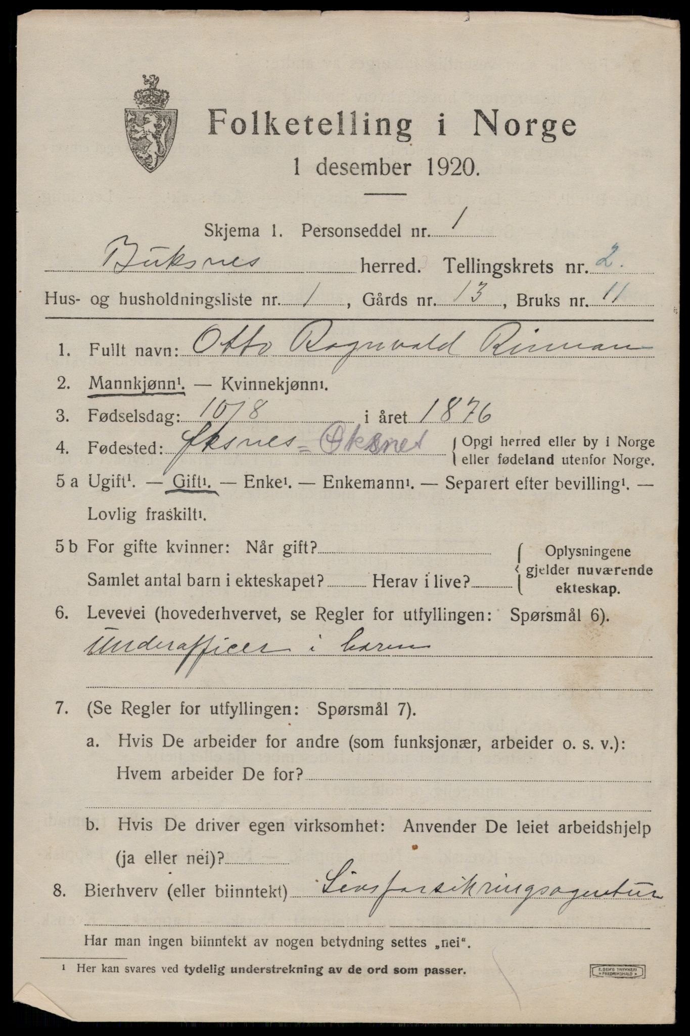 SAT, 1920 census for Buksnes, 1920, p. 1985