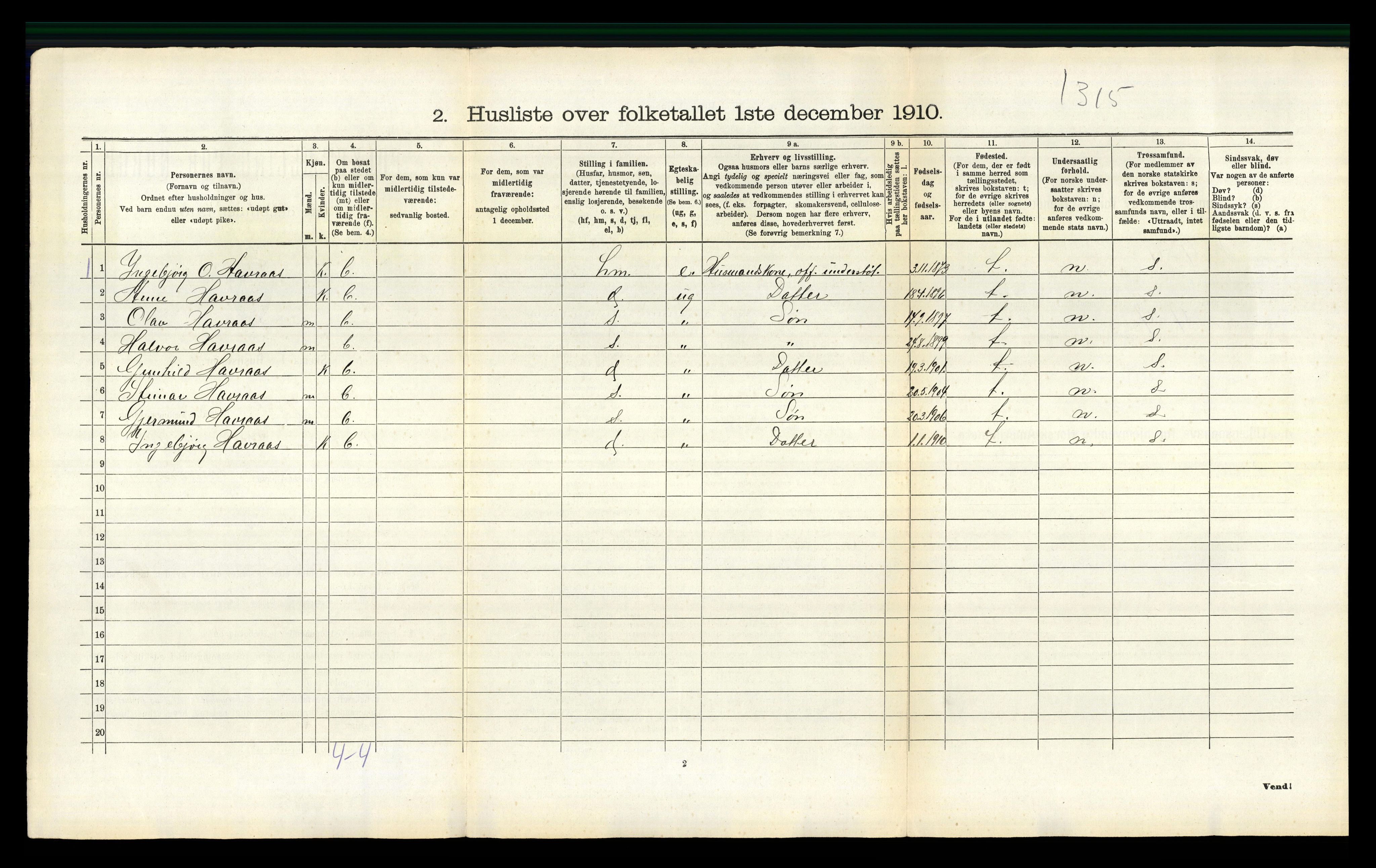 RA, 1910 census for Hjartdal, 1910, p. 545