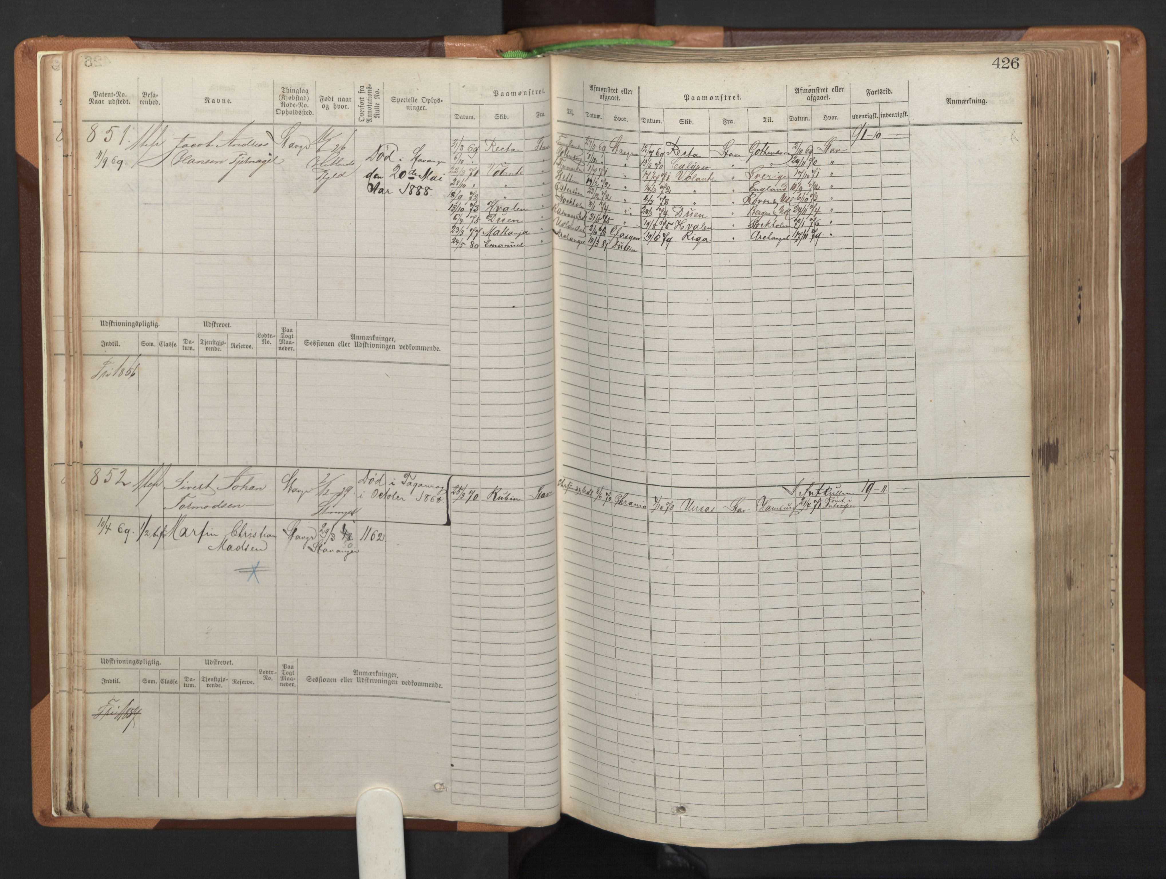 Stavanger sjømannskontor, AV/SAST-A-102006/F/Fb/Fbb/L0005: Sjøfartshovedrulle, patentnr. 793-1606 (del 2), 1869-1880, p. 32