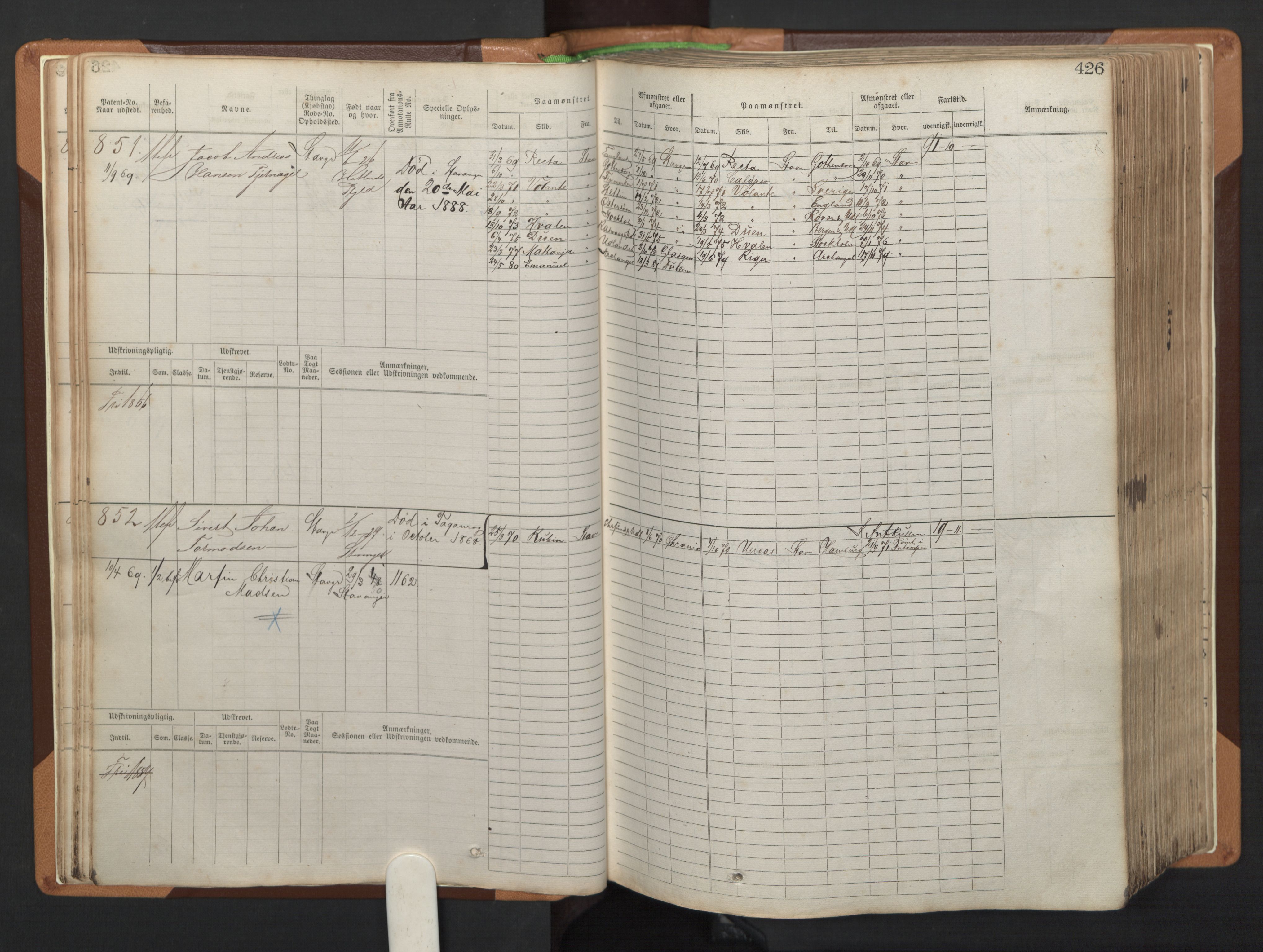 Stavanger sjømannskontor, SAST/A-102006/F/Fb/Fbb/L0005: Sjøfartshovedrulle, patentnr. 793-1606 (del 2), 1869-1880, p. 32