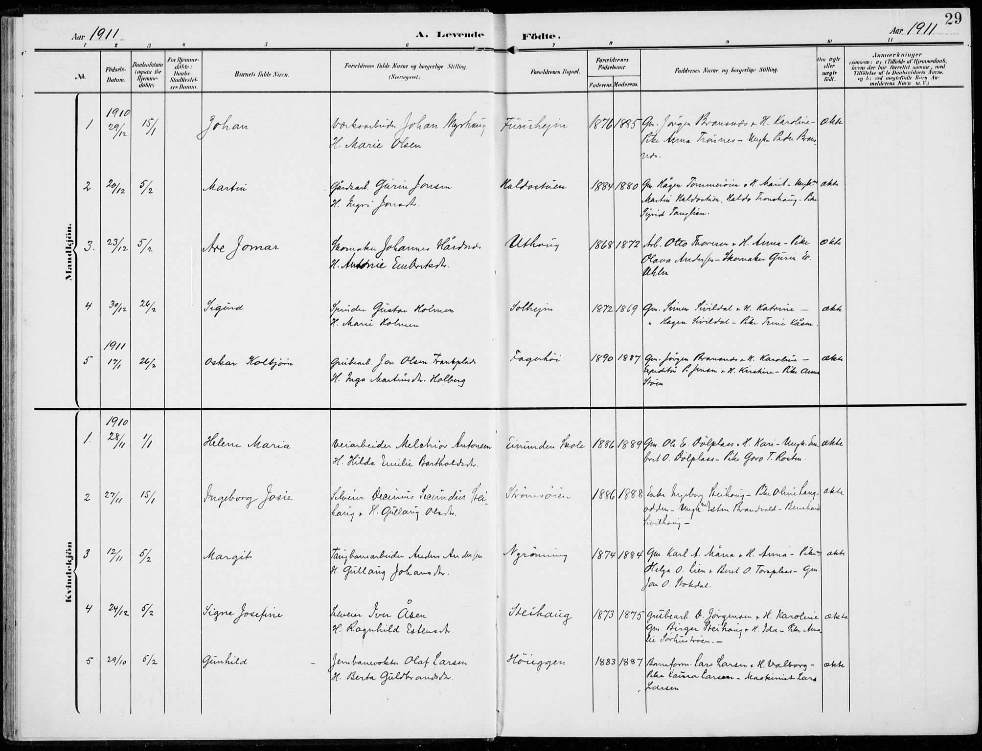 Alvdal prestekontor, AV/SAH-PREST-060/H/Ha/Haa/L0004: Parish register (official) no. 4, 1907-1919, p. 29