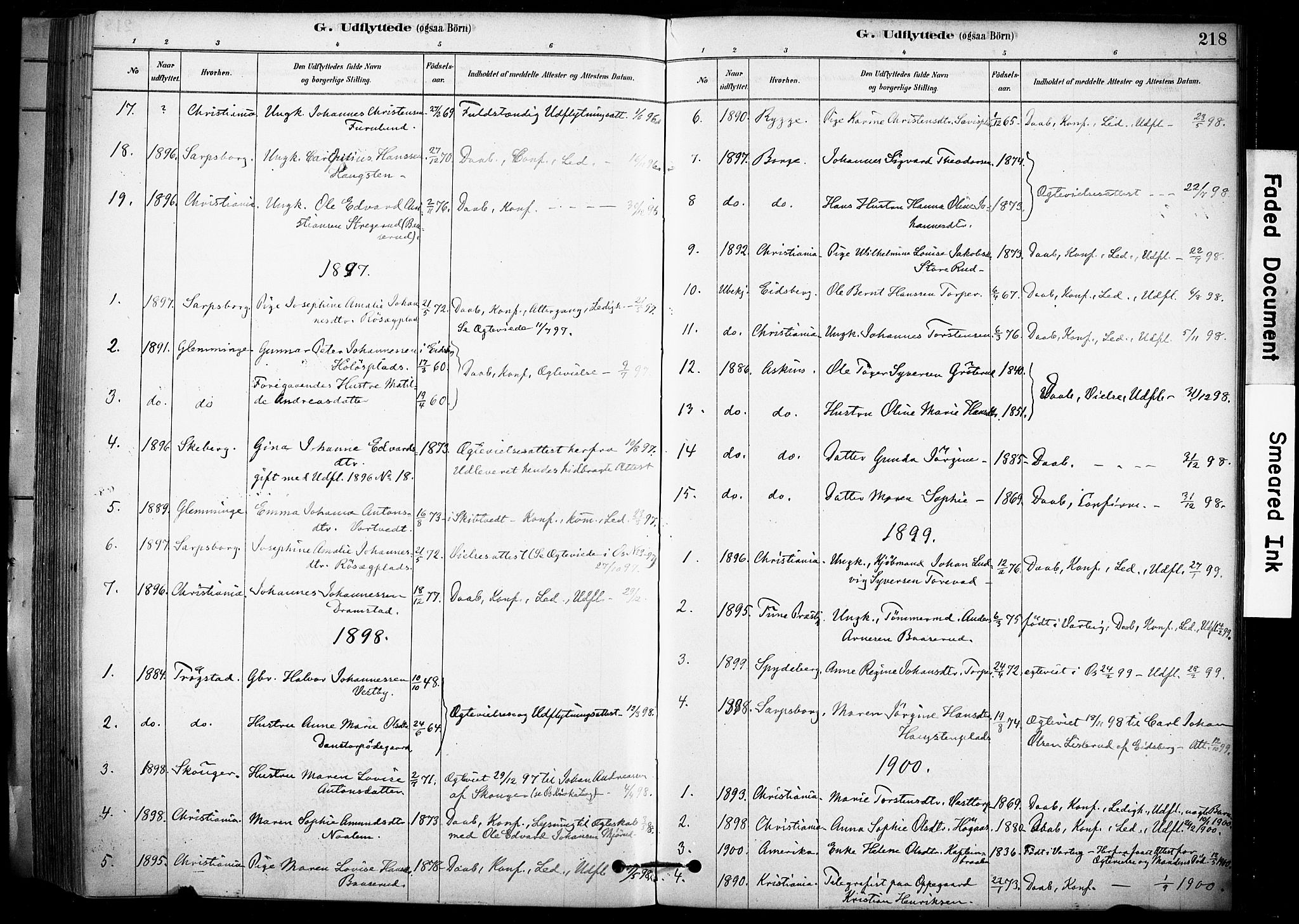Rakkestad prestekontor Kirkebøker, SAO/A-2008/F/Fc/L0001: Parish register (official) no. III 1, 1878-1905, p. 218
