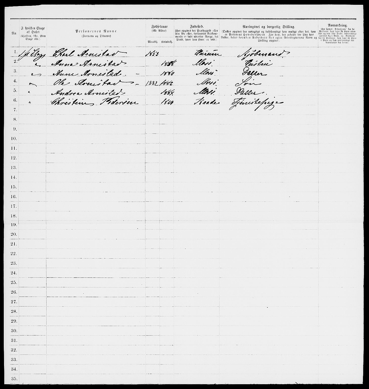 RA, 1885 census for 0104 Moss, 1885, p. 500