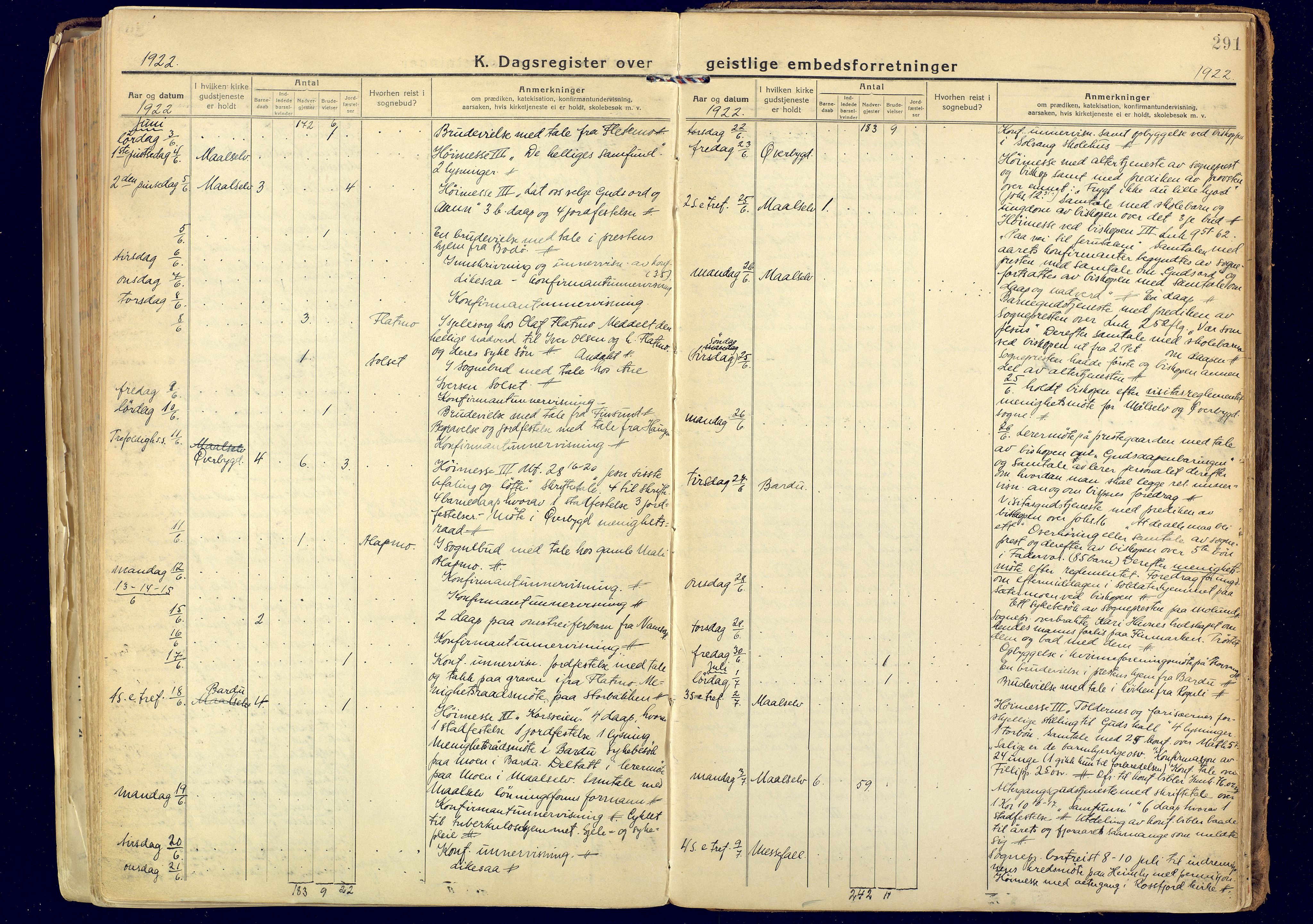 Målselv sokneprestembete, AV/SATØ-S-1311/G/Ga/Gaa/L0014kirke: Parish register (official) no. 14, 1919-1932, p. 291