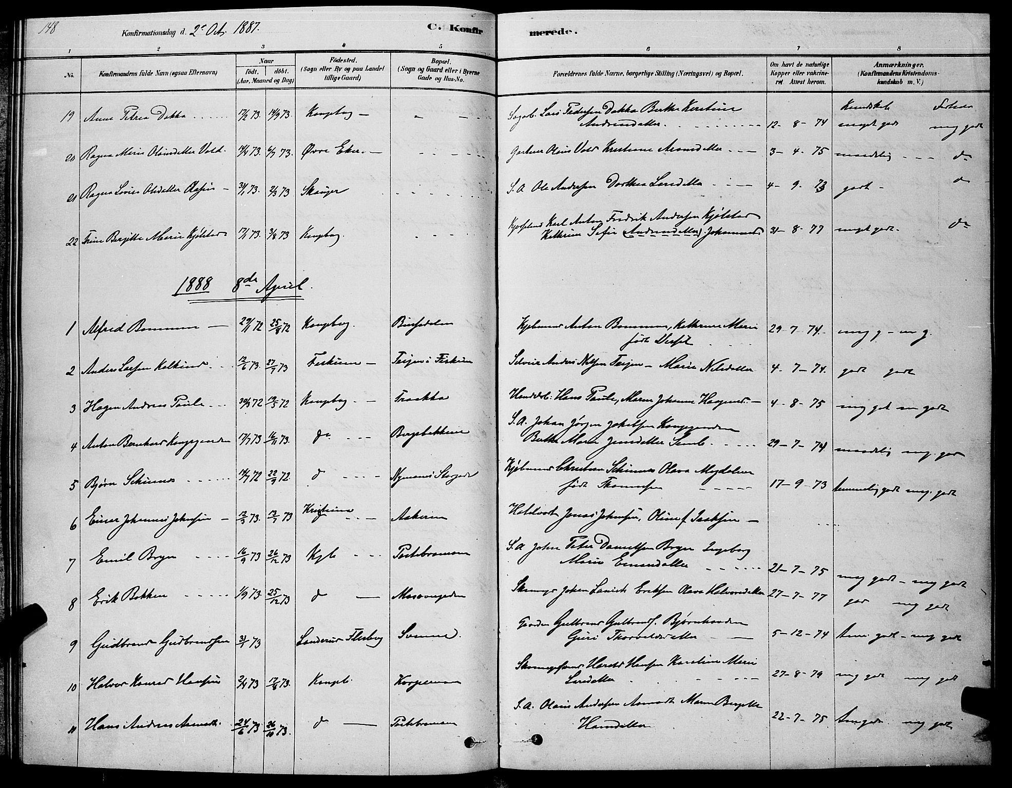 Kongsberg kirkebøker, SAKO/A-22/G/Ga/L0005: Parish register (copy) no. 5, 1878-1889, p. 148
