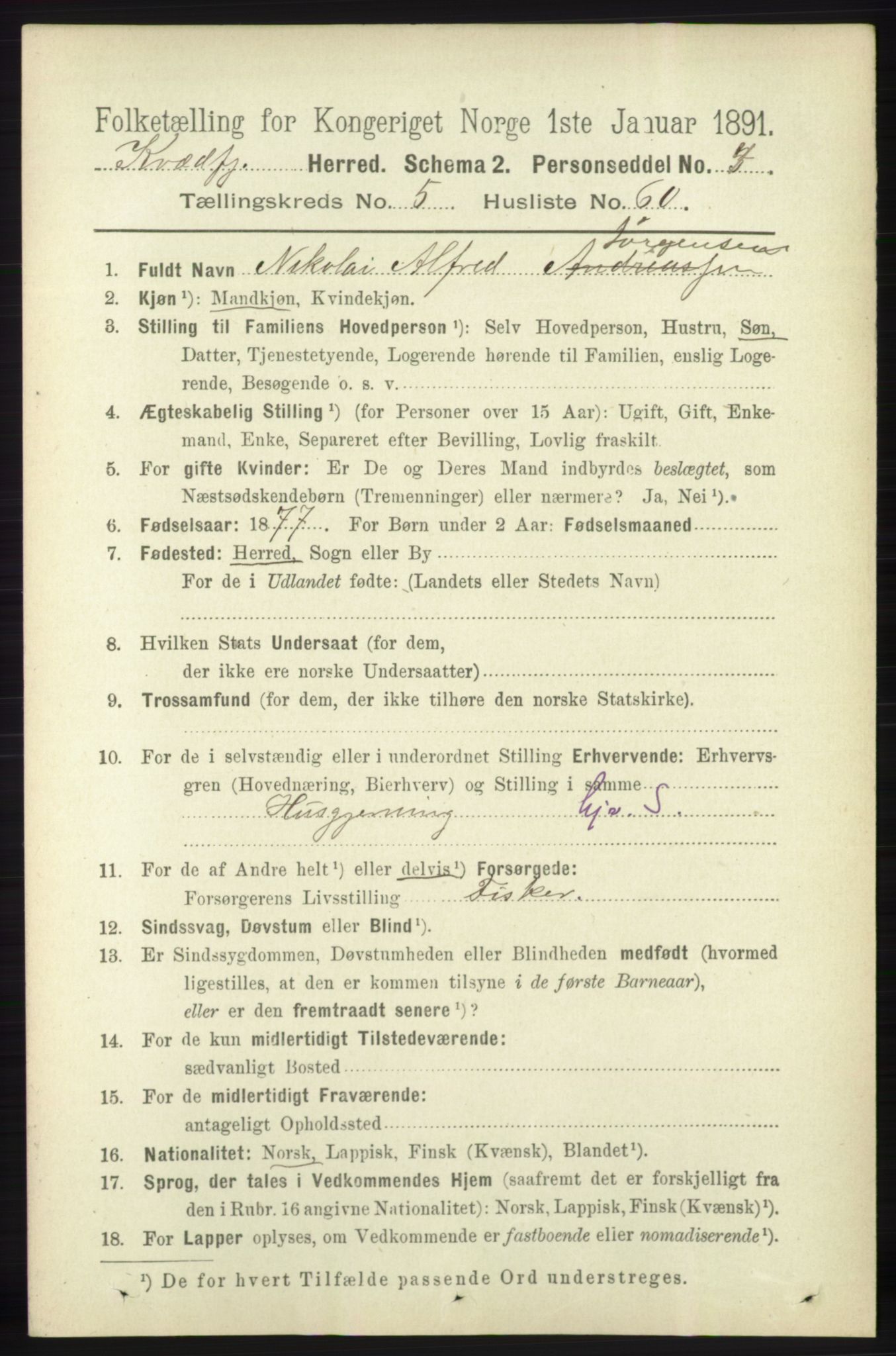 RA, 1891 census for 1911 Kvæfjord, 1891, p. 3196