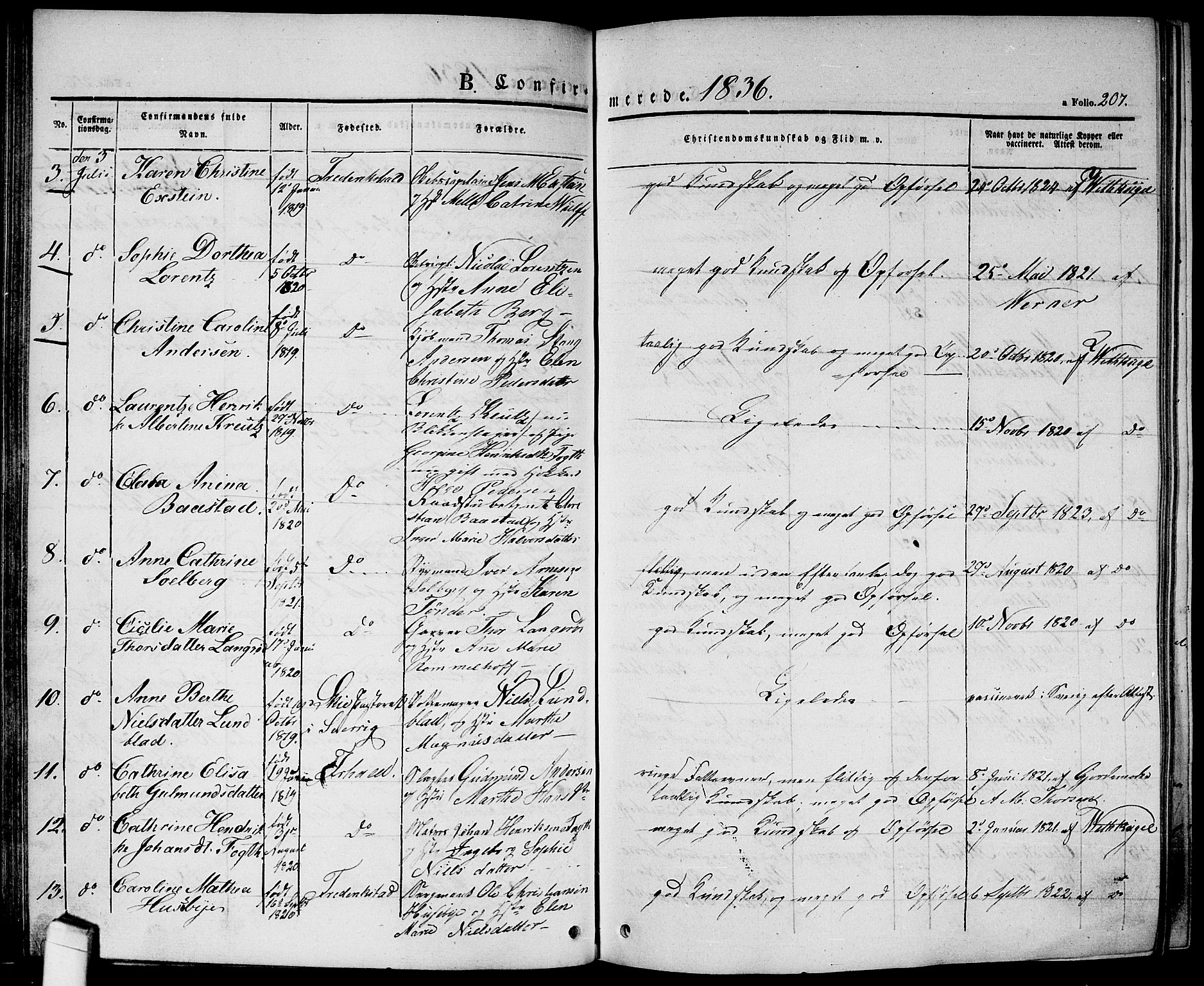 Halden prestekontor Kirkebøker, SAO/A-10909/G/Ga/L0003: Parish register (copy) no. 3, 1834-1844, p. 207