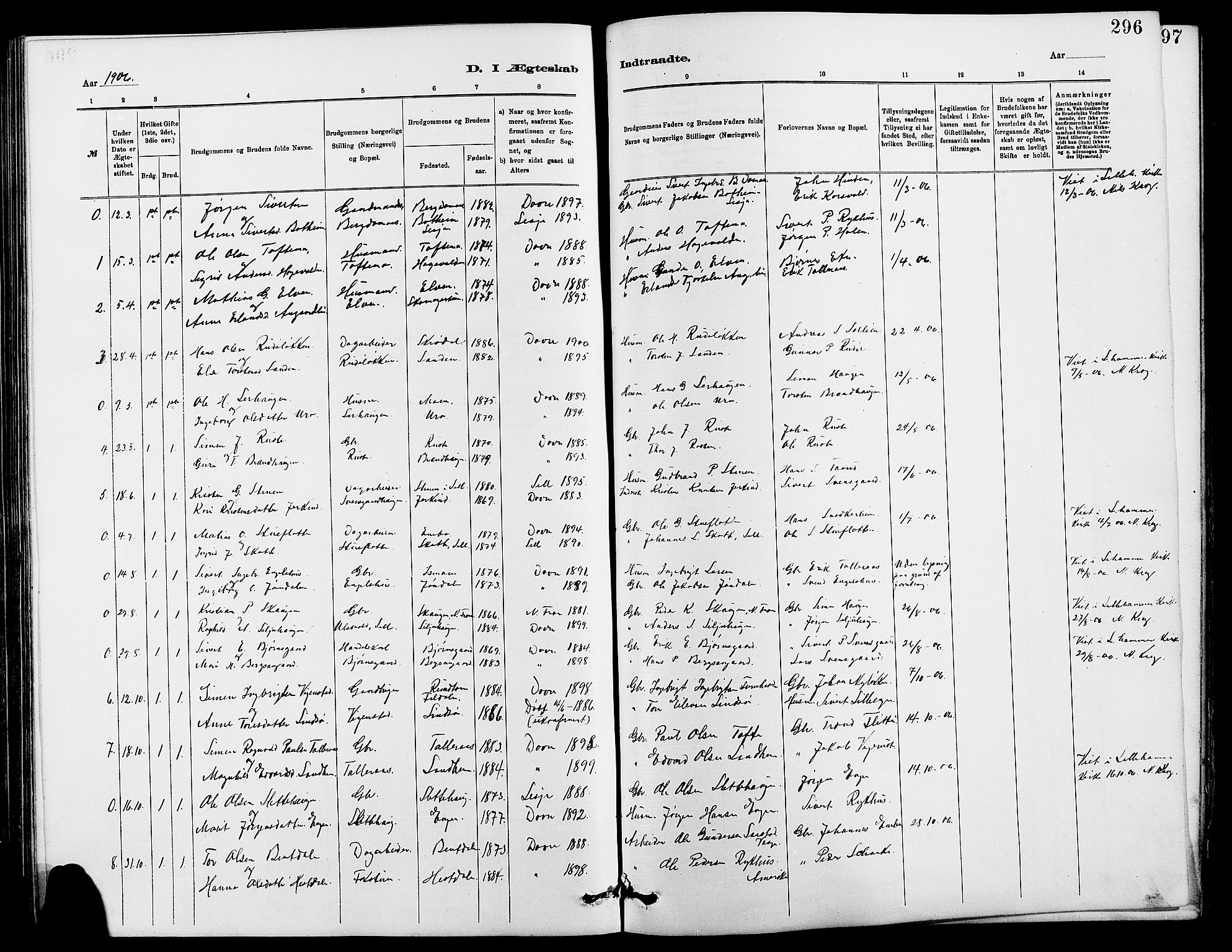Dovre prestekontor, SAH/PREST-066/H/Ha/Hab/L0002: Parish register (copy) no. 2, 1881-1907, p. 296