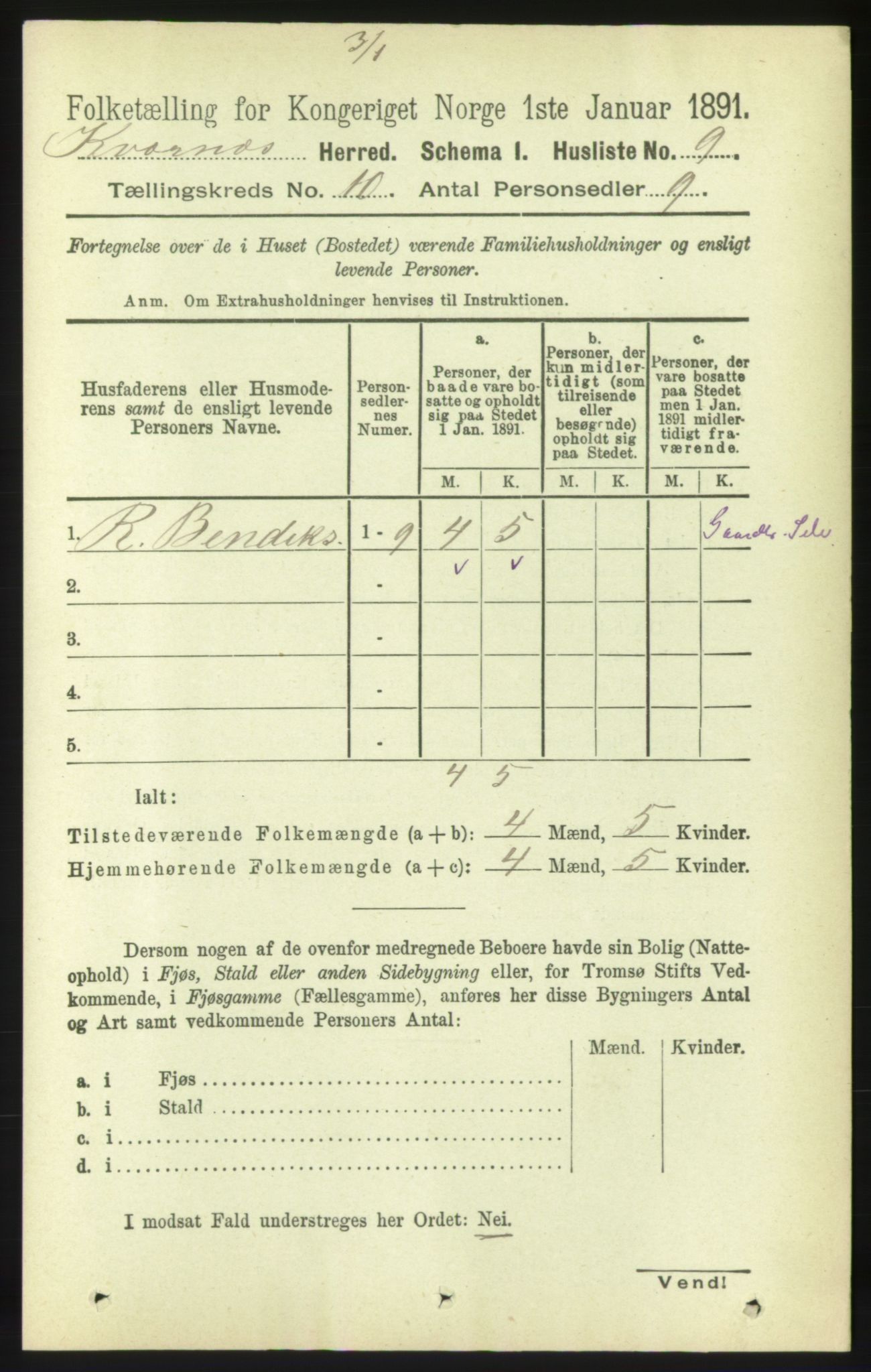 RA, 1891 census for 1553 Kvernes, 1891, p. 4278