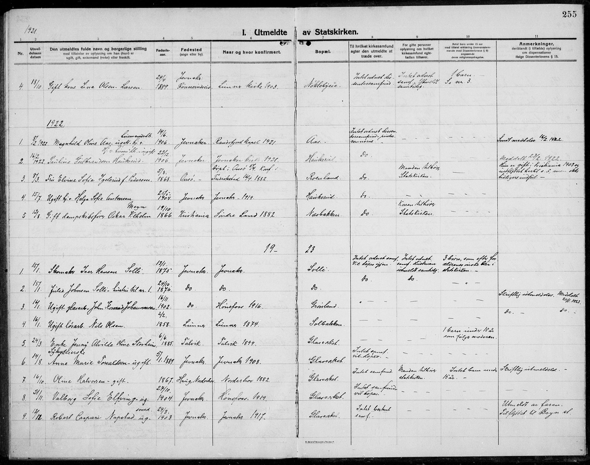 Jevnaker prestekontor, AV/SAH-PREST-116/H/Ha/Haa/L0012: Parish register (official) no. 12, 1914-1924, p. 255