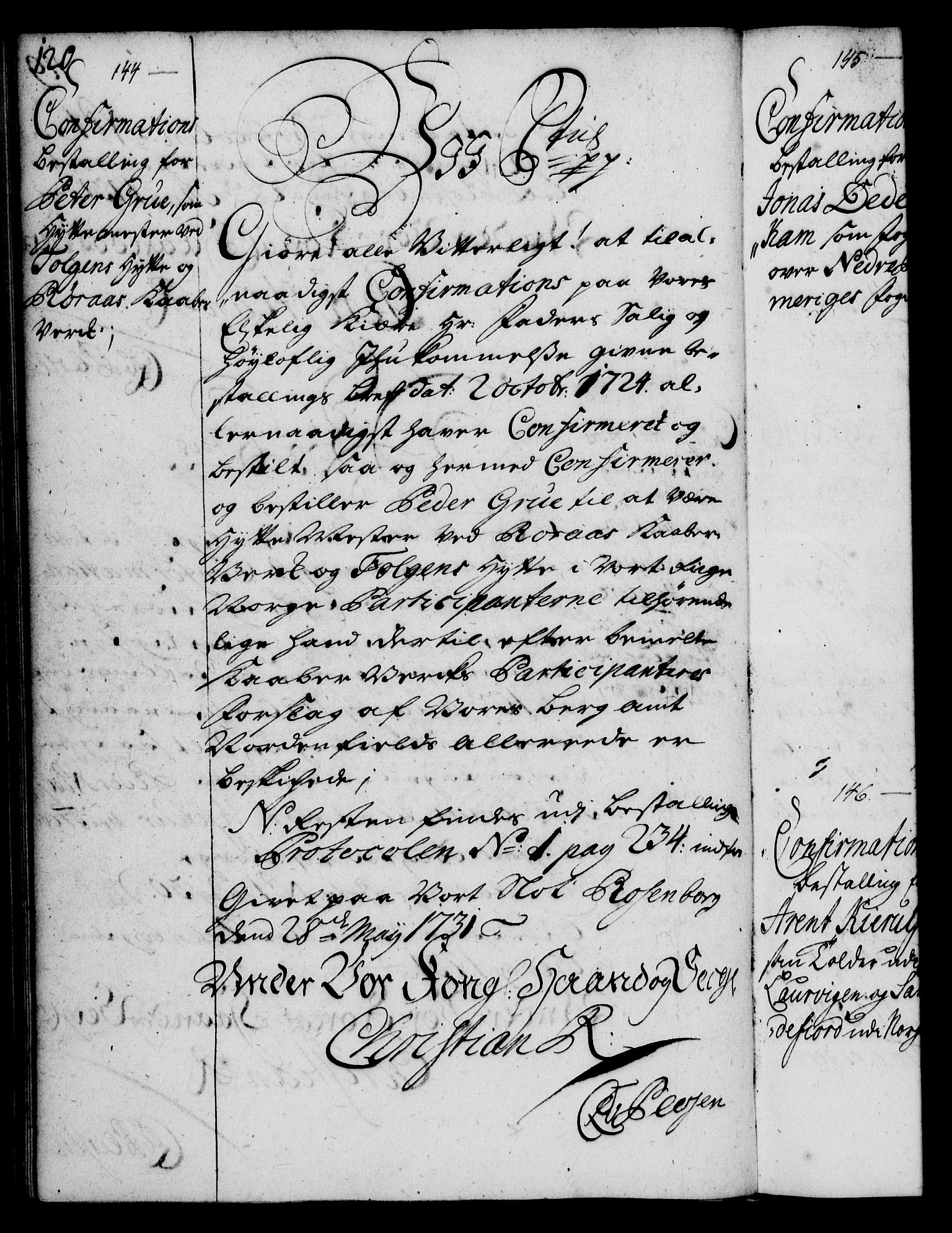 Rentekammeret, Kammerkanselliet, RA/EA-3111/G/Gg/Ggg/L0001: Norsk konfirmasjonsbestallingsprotokoll med register (merket RK 53.31), 1731-1737, p. 120