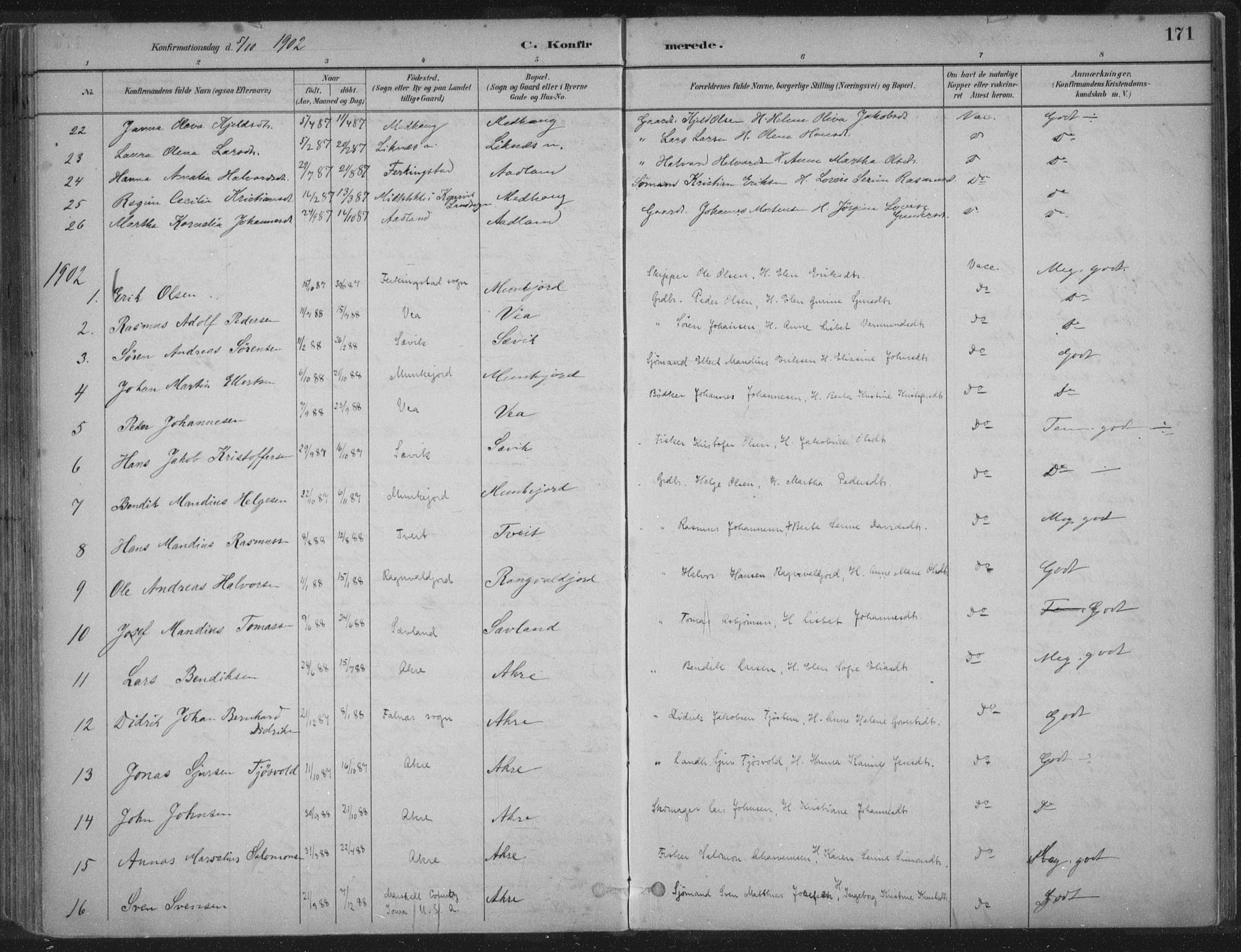 Kopervik sokneprestkontor, SAST/A-101850/H/Ha/Haa/L0004: Parish register (official) no. A 4, 1882-1905, p. 171