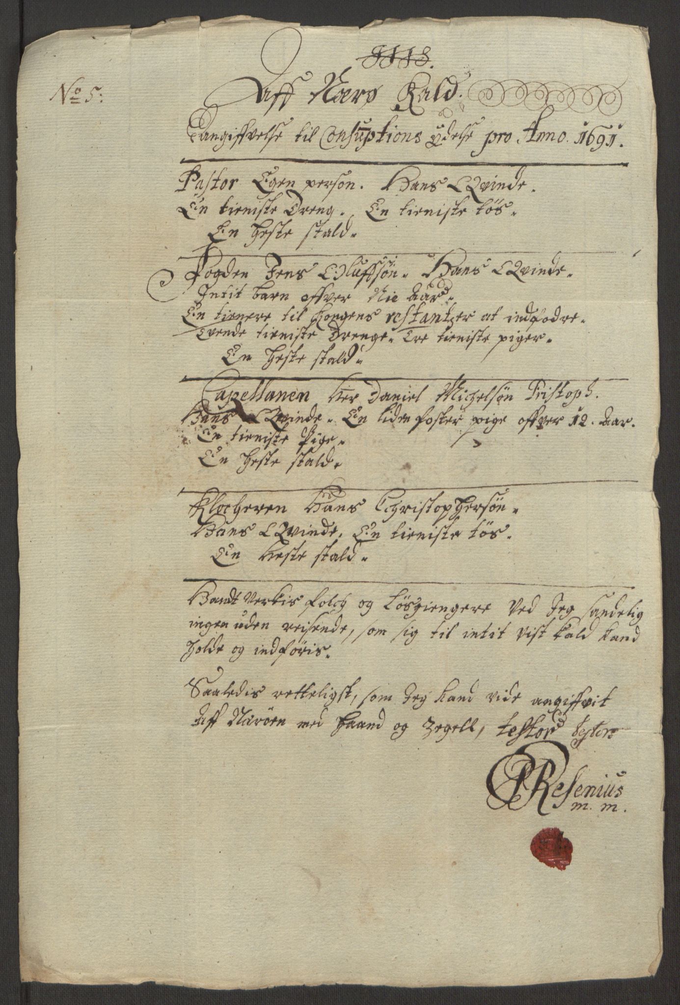 Rentekammeret inntil 1814, Reviderte regnskaper, Fogderegnskap, RA/EA-4092/R64/L4423: Fogderegnskap Namdal, 1690-1691, p. 251