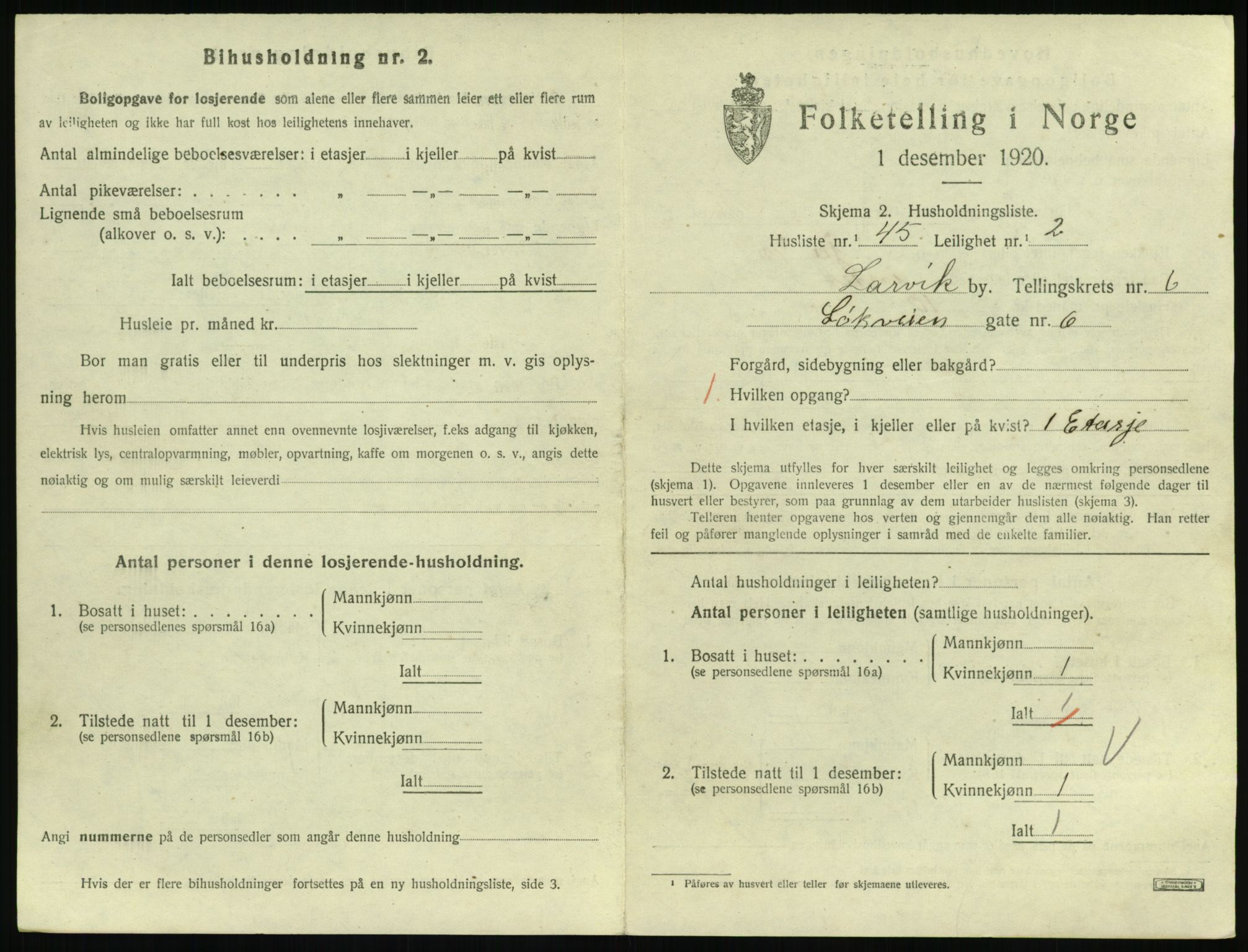 SAKO, 1920 census for Larvik, 1920, p. 5552