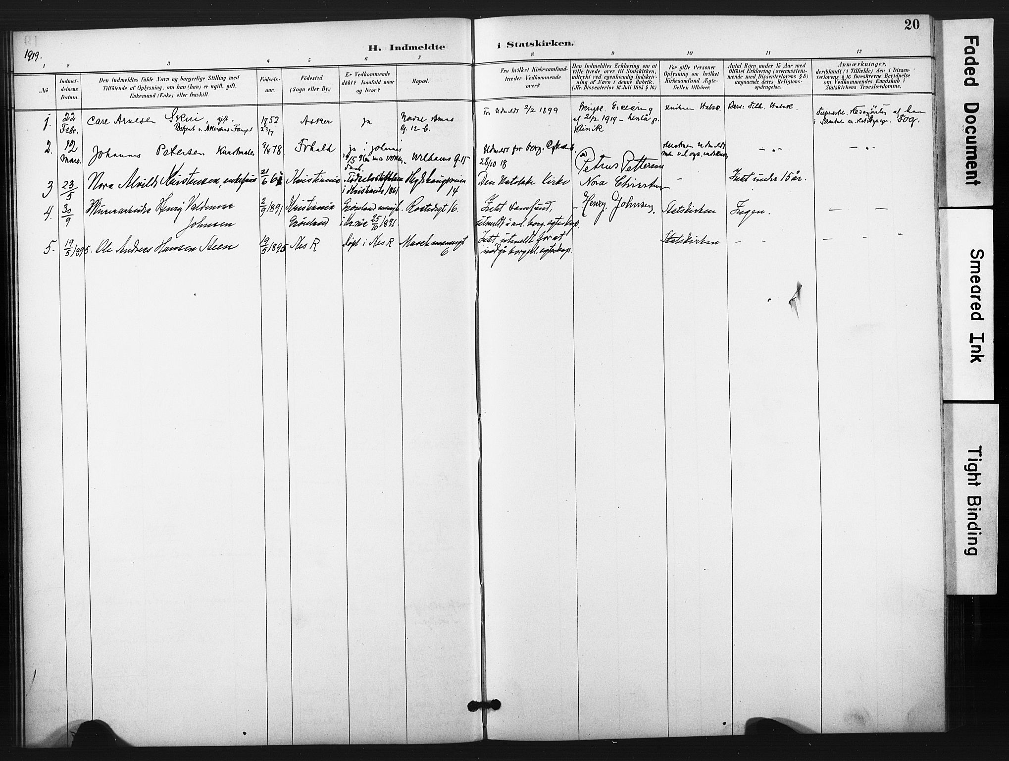 Trefoldighet prestekontor Kirkebøker, AV/SAO-A-10882/F/Ff/L0002: Parish register (official) no. VI 2, 1891-1918, p. 20