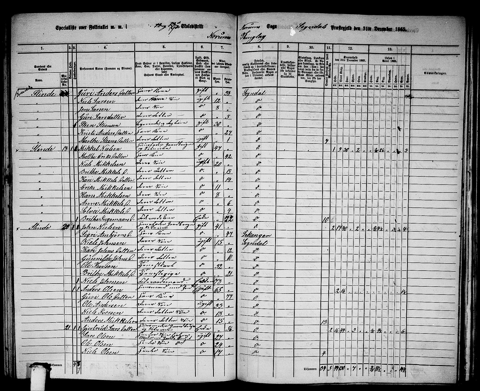 RA, 1865 census for Sogndal, 1865, p. 122