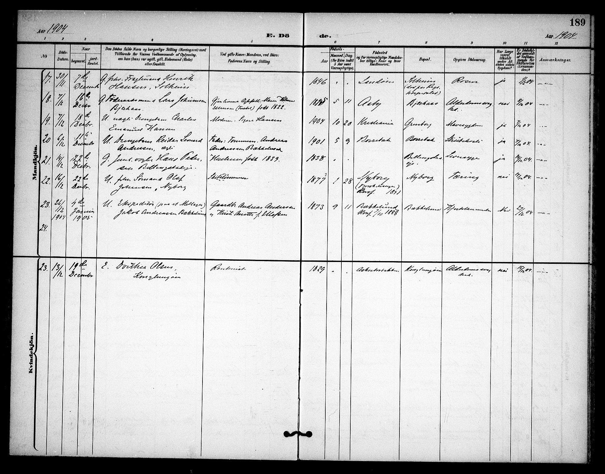 Asker prestekontor Kirkebøker, AV/SAO-A-10256a/F/Fa/L0015: Parish register (official) no. I 15, 1896-1915, p. 189