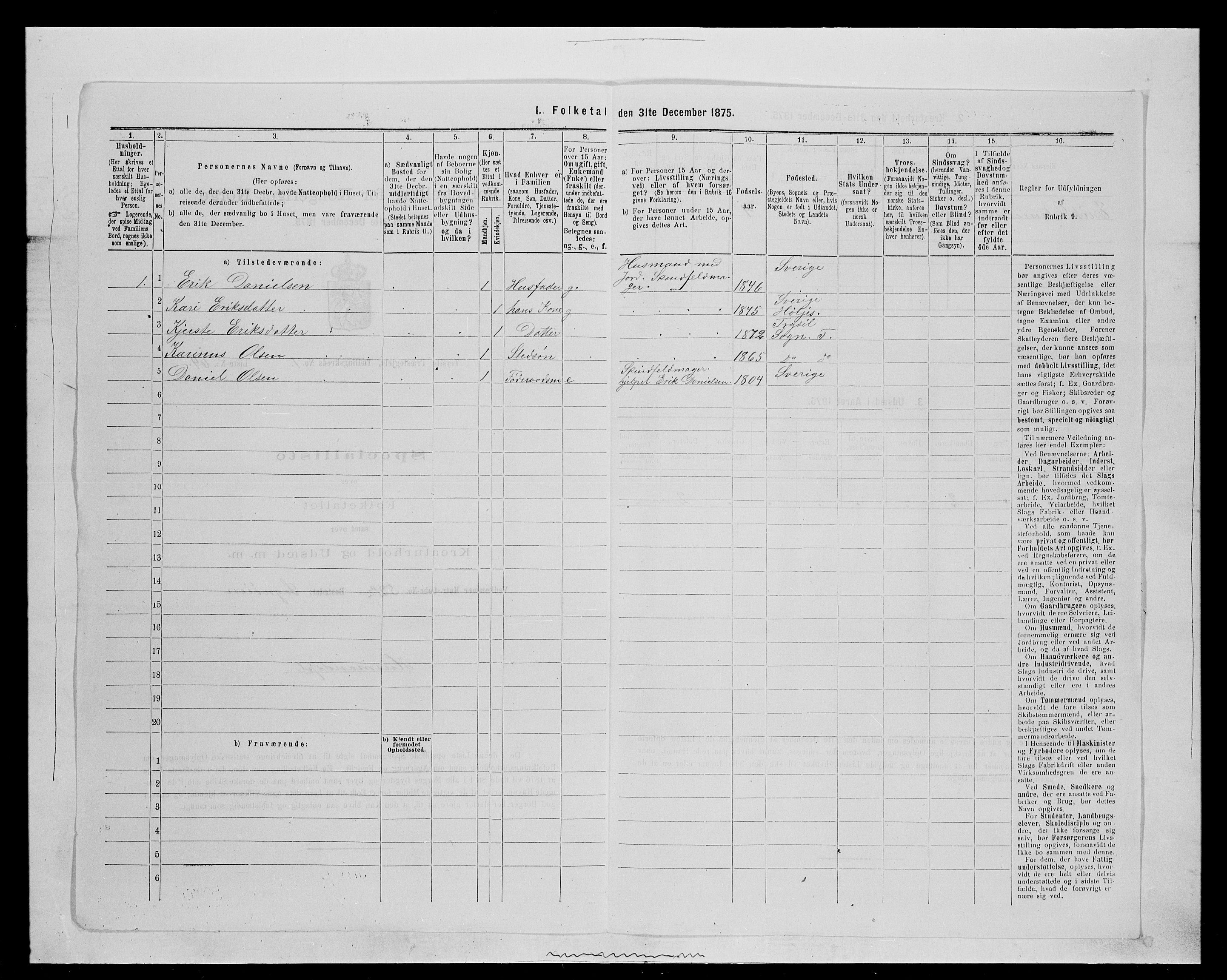 SAH, 1875 census for 0428P Trysil, 1875, p. 254