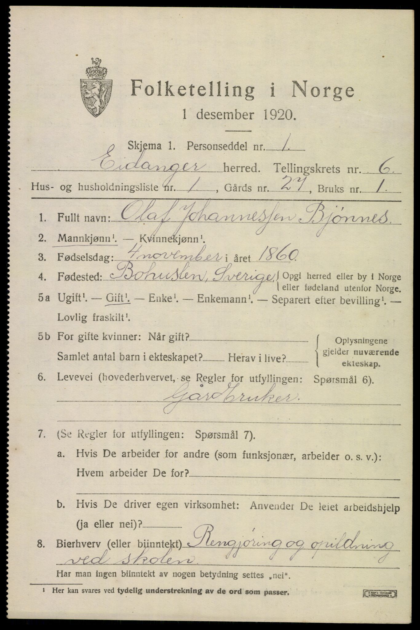 SAKO, 1920 census for Eidanger, 1920, p. 5112