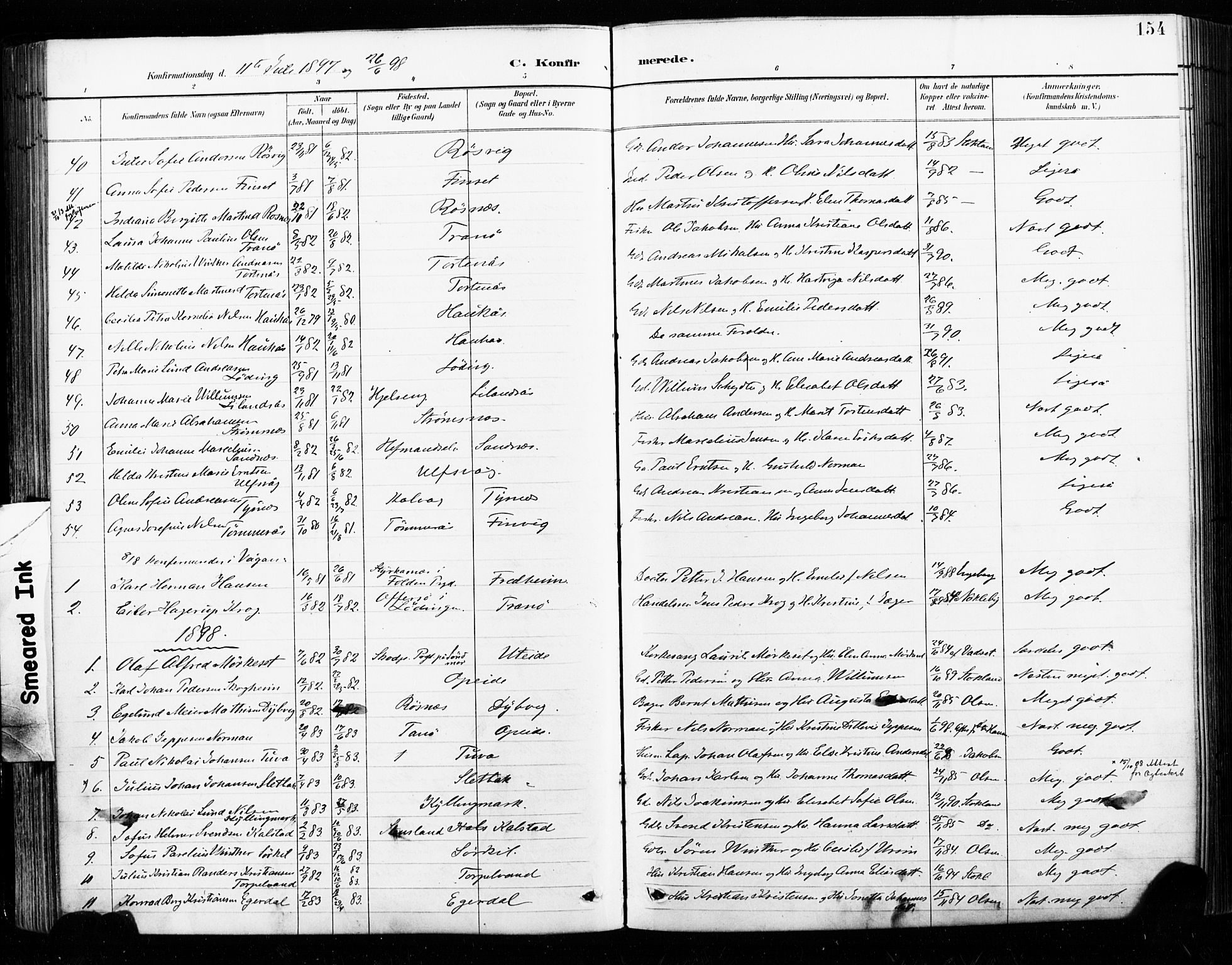 Ministerialprotokoller, klokkerbøker og fødselsregistre - Nordland, SAT/A-1459/859/L0847: Parish register (official) no. 859A07, 1890-1899, p. 154
