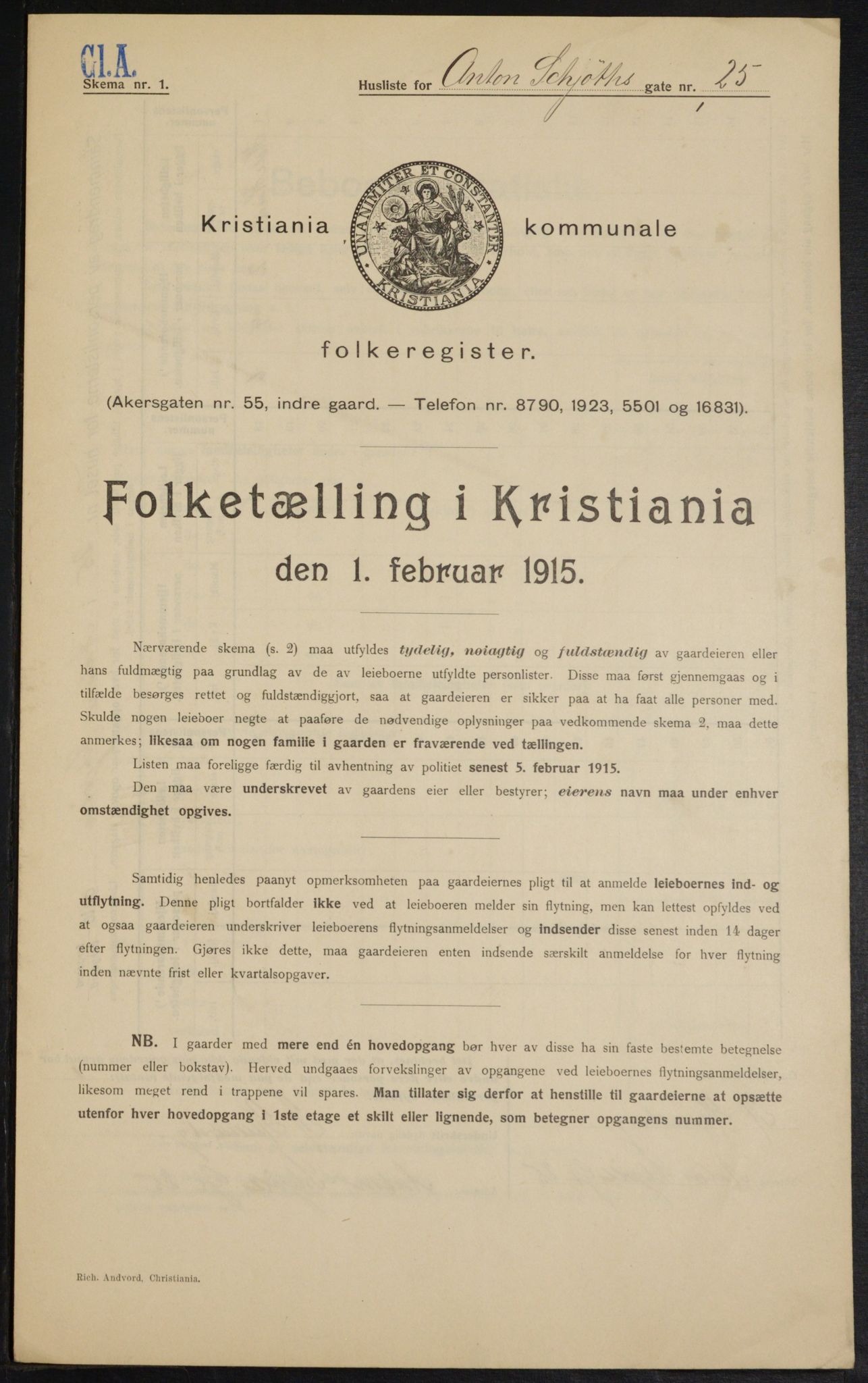 OBA, Municipal Census 1915 for Kristiania, 1915, p. 1367