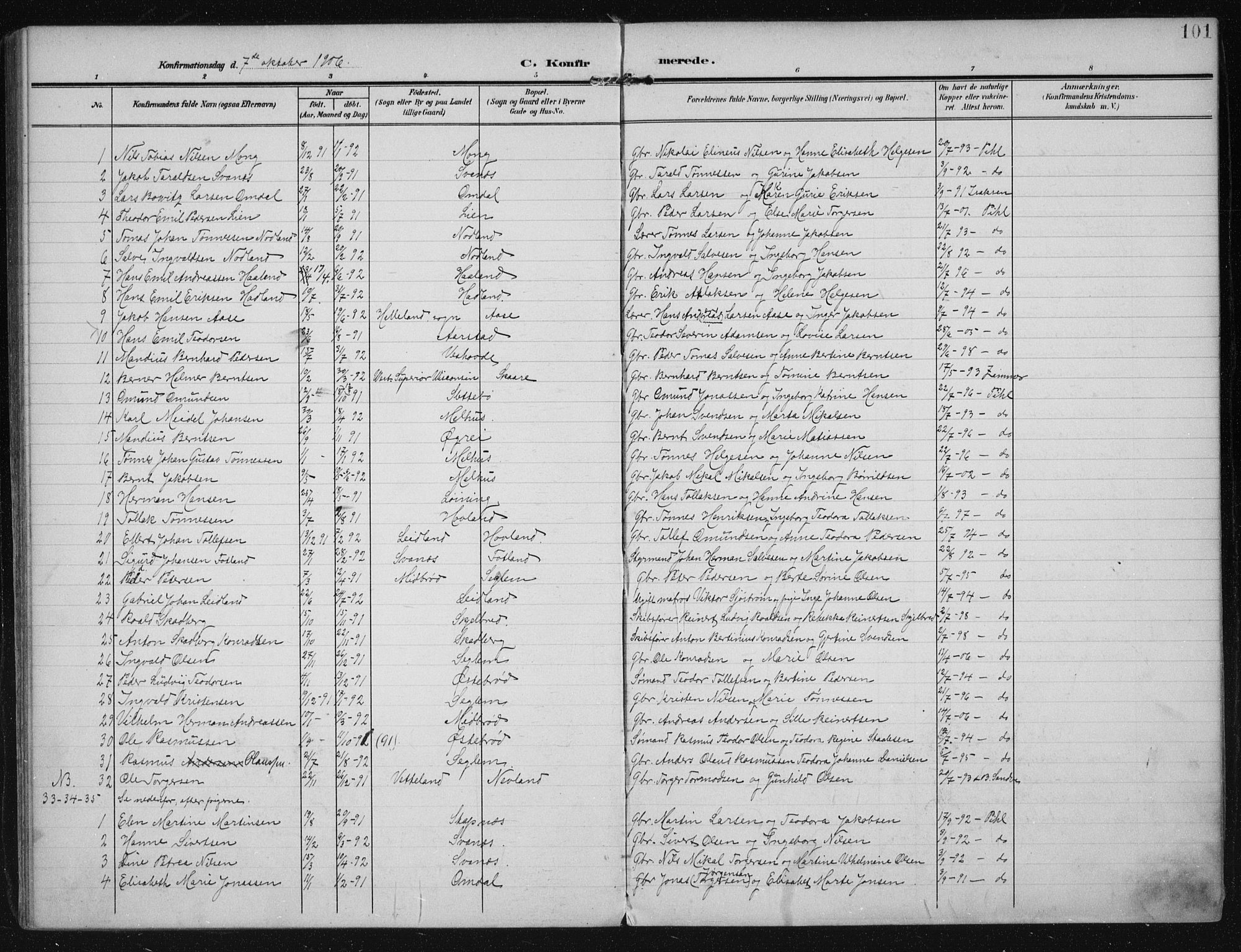 Eigersund sokneprestkontor, AV/SAST-A-101807/S08/L0021: Parish register (official) no. A 20, 1906-1928, p. 101