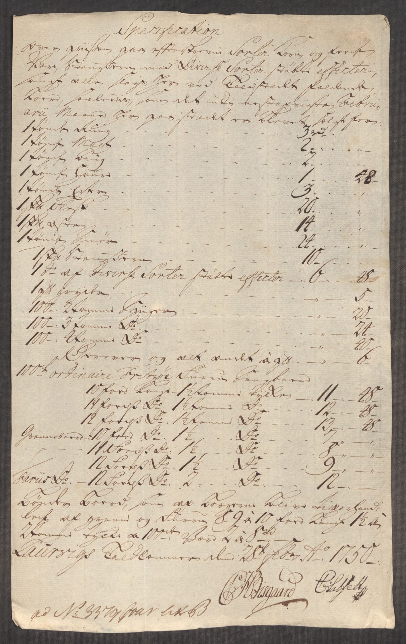 Rentekammeret inntil 1814, Realistisk ordnet avdeling, RA/EA-4070/Oe/L0004: [Ø1]: Priskuranter, 1749-1752, p. 328