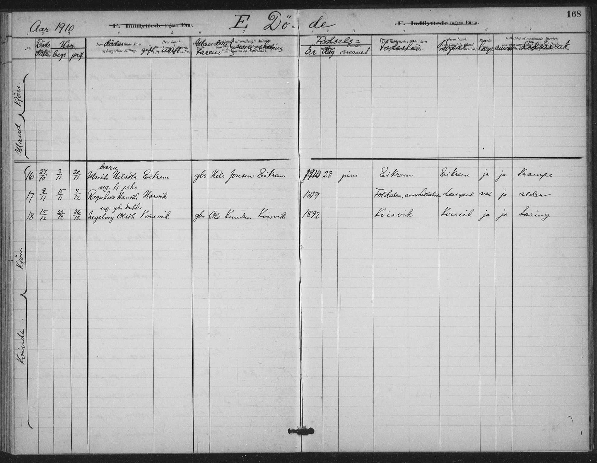 Ministerialprotokoller, klokkerbøker og fødselsregistre - Møre og Romsdal, AV/SAT-A-1454/587/L1000: Parish register (official) no. 587A02, 1887-1910, p. 168