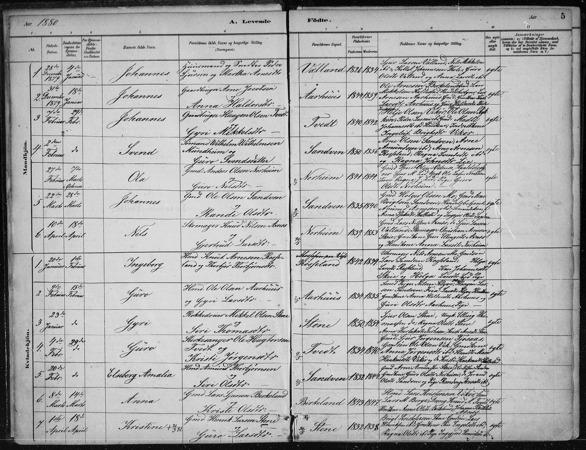 Kvam sokneprestembete, AV/SAB-A-76201/H/Haa: Parish register (official) no. B  1, 1880-1908, p. 5