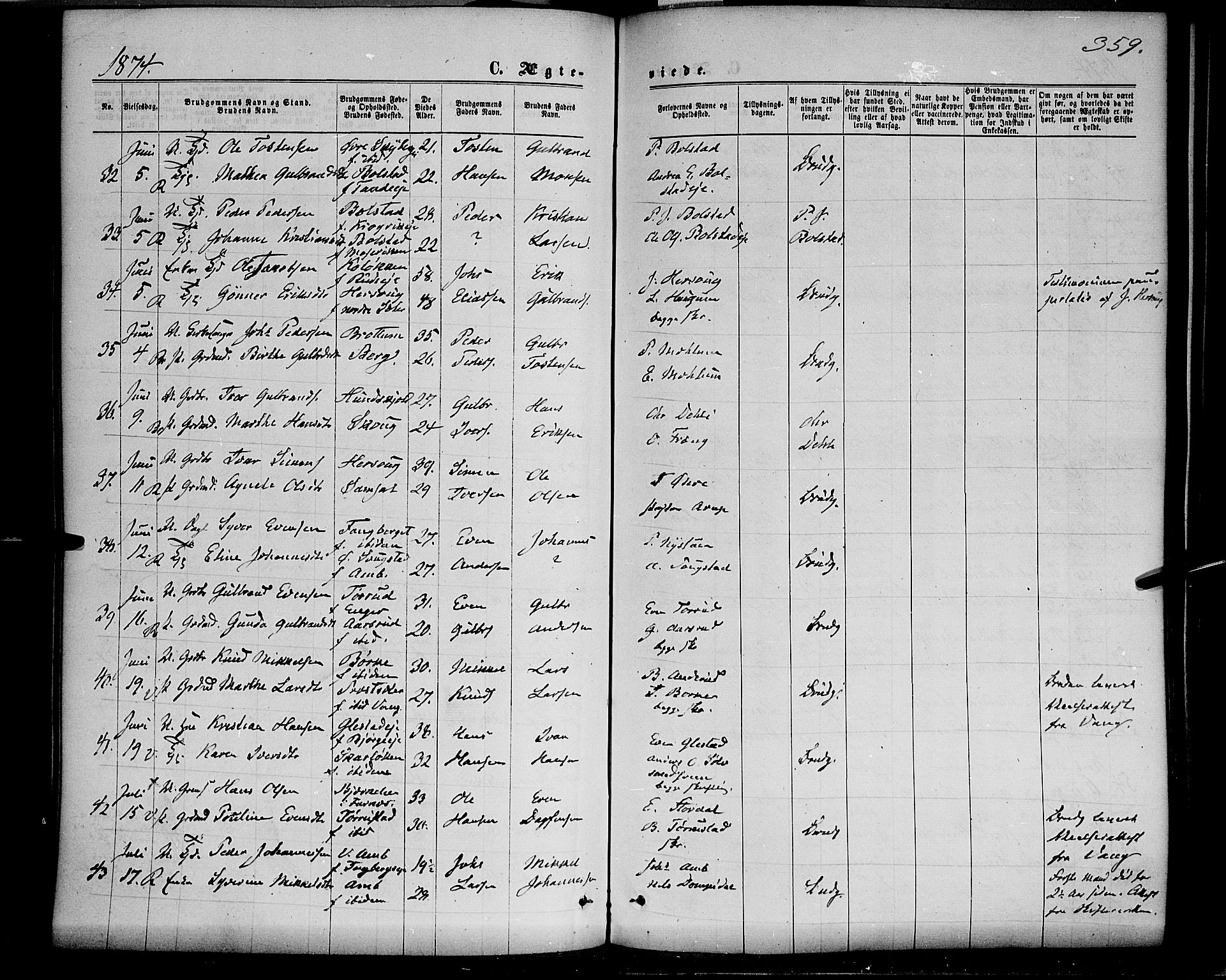 Ringsaker prestekontor, AV/SAH-PREST-014/K/Ka/L0011: Parish register (official) no. 11, 1870-1878, p. 359