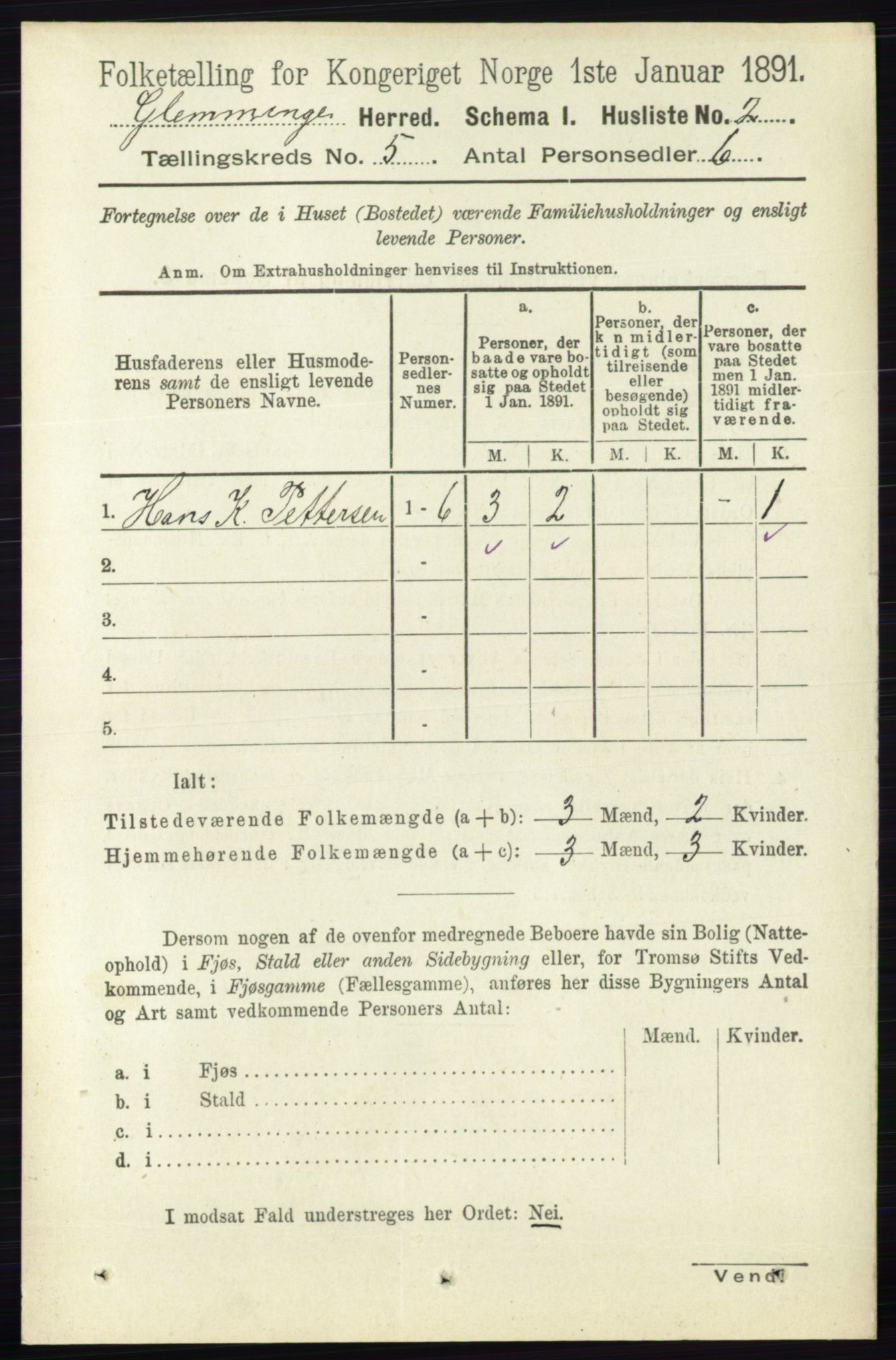 RA, 1891 census for 0132 Glemmen, 1891, p. 5899