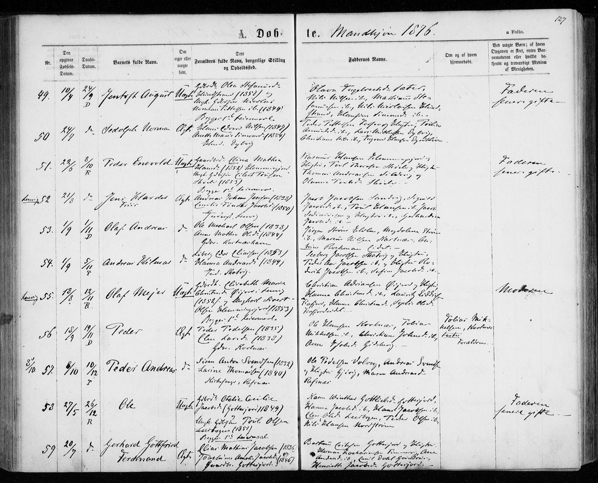 Tranøy sokneprestkontor, AV/SATØ-S-1313/I/Ia/Iaa/L0008kirke: Parish register (official) no. 8, 1867-1877, p. 127