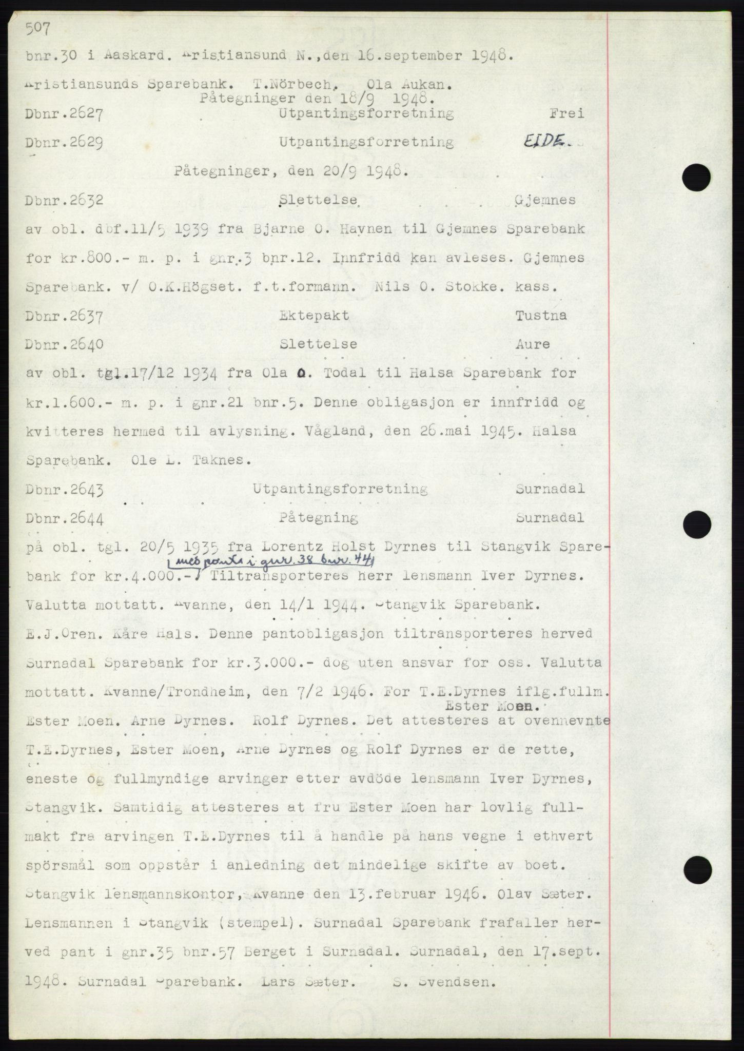 Nordmøre sorenskriveri, AV/SAT-A-4132/1/2/2Ca: Mortgage book no. C82b, 1946-1951, Diary no: : 2627/1948