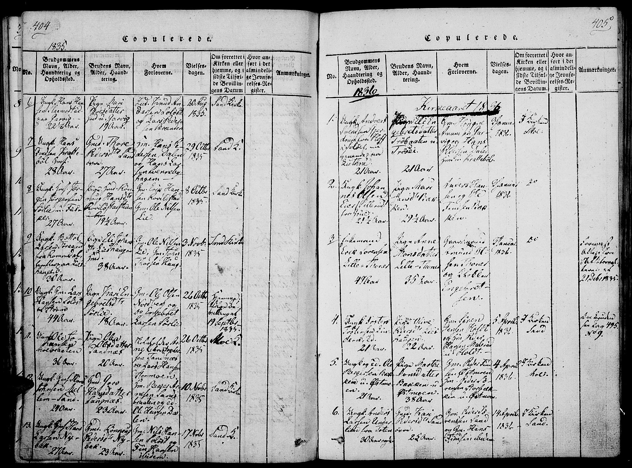 Nord-Odal prestekontor, AV/SAH-PREST-032/H/Ha/Haa/L0001: Parish register (official) no. 1, 1819-1838, p. 404-405