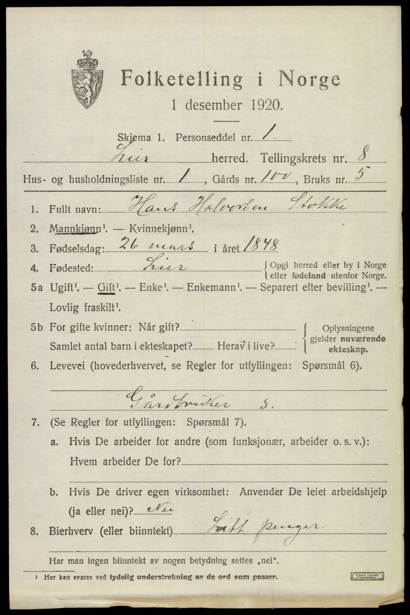 SAKO, 1920 census for Lier, 1920, p. 13702